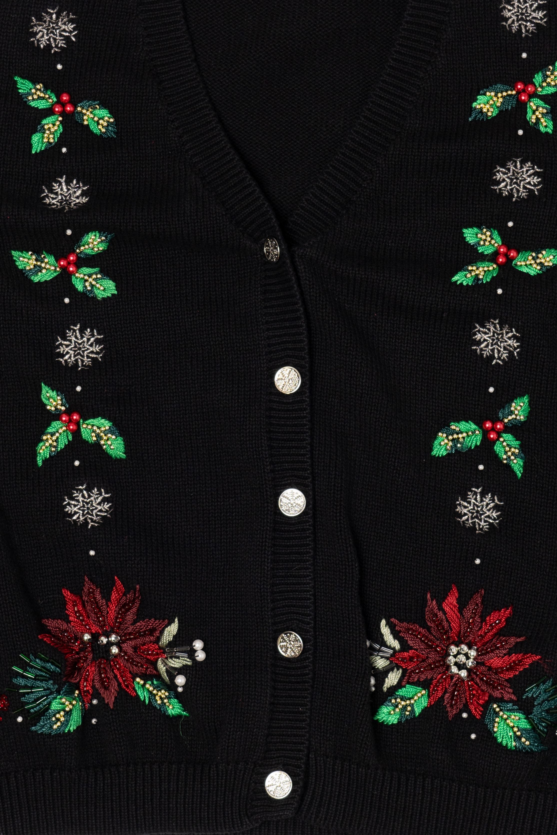 Vintage Black Tabi International Holly And Poinsettias Ugly Christmas Vest