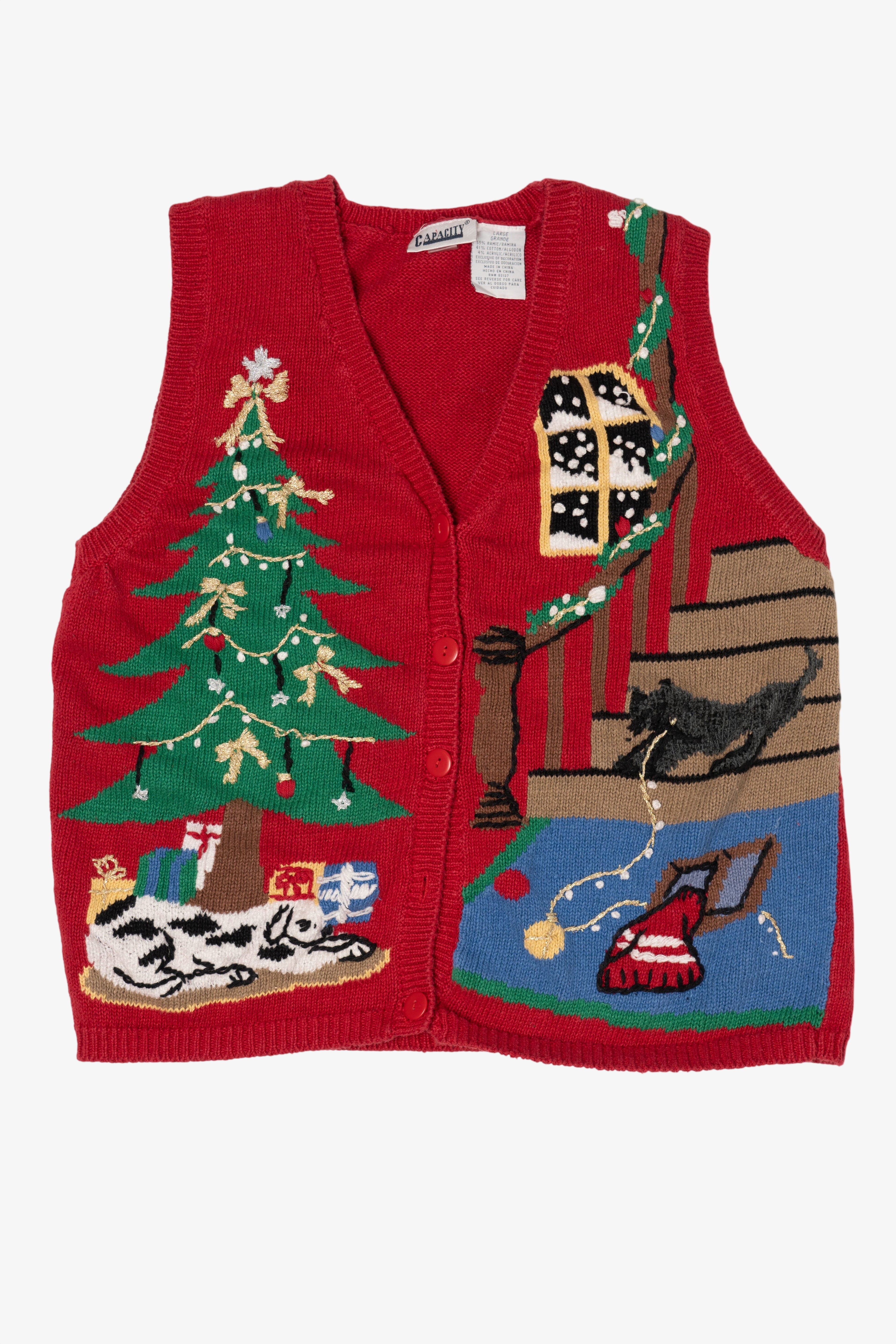 Vintage Red Capacity Christmas Morning Ugly Christmas Vest (1990s)