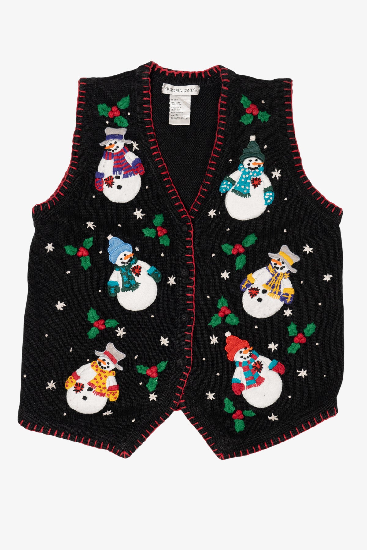 Vintage Black Victoria Jones Snowmen Ugly Christmas Vest (2000s)