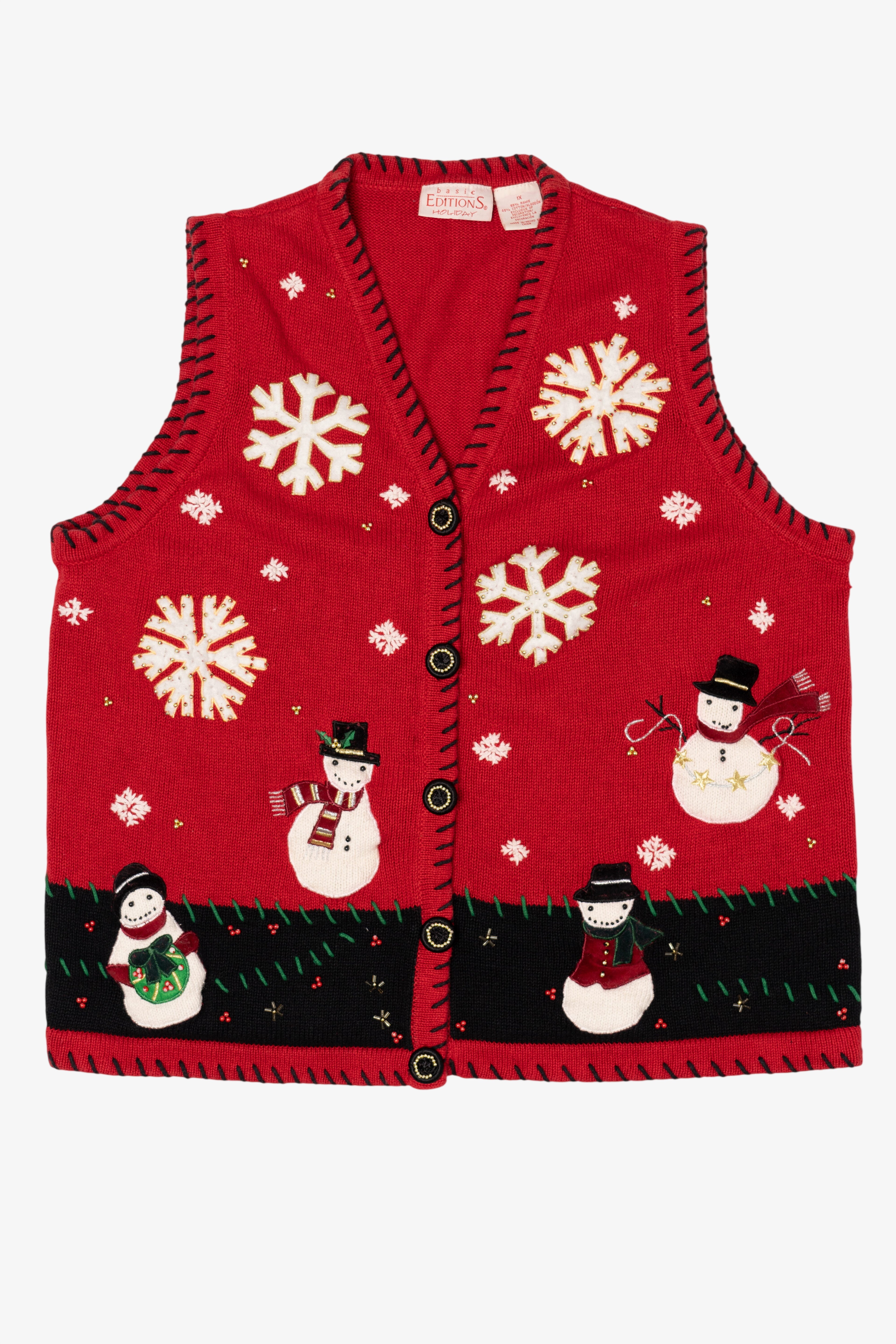 Vintage Red Basic Editions Snowmen Ugly Christmas Vest (1990s)