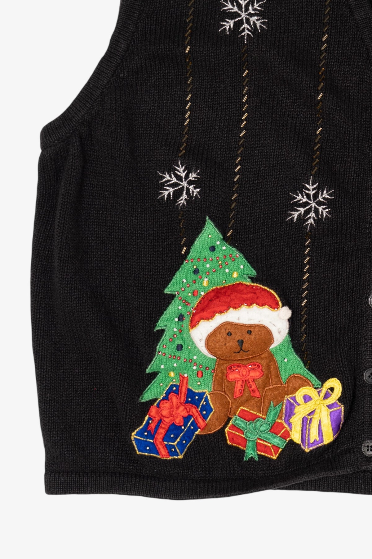 Vintage Black Bobbie Brooks Teddy Bears Ugly Christmas Vest (1990s)
