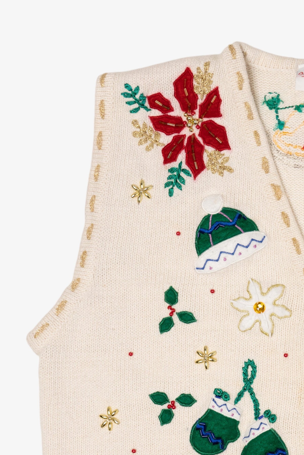 Vintage White Bobbie Brooks Sleds Ugly Christmas Vest (2000s)