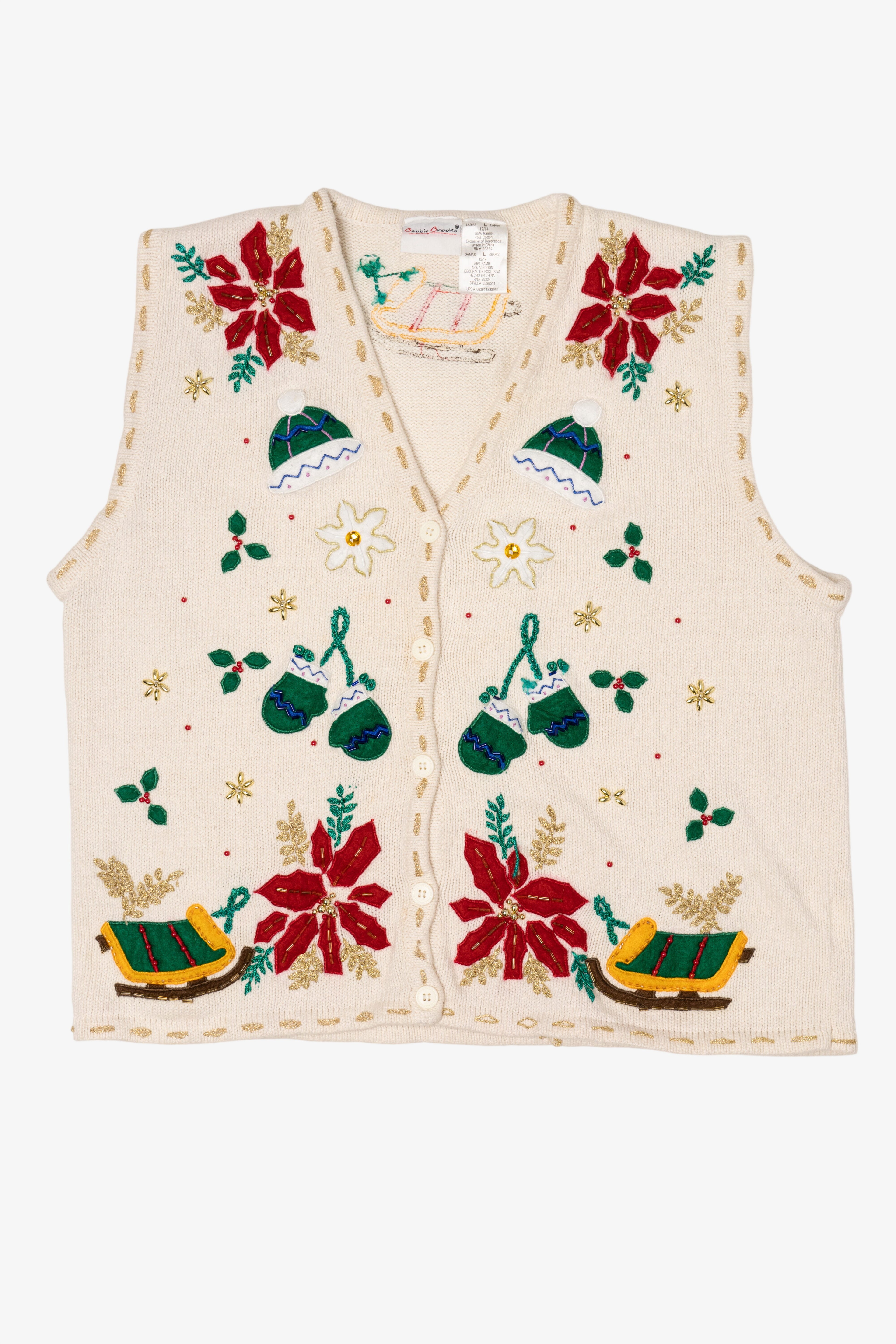 Vintage White Bobbie Brooks Sleds Ugly Christmas Vest (2000s)