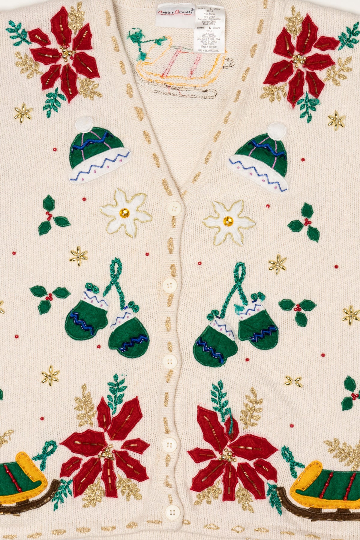 Vintage White Bobbie Brooks Sleds Ugly Christmas Vest (2000s)