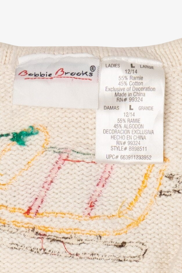 Vintage White Bobbie Brooks Sleds Ugly Christmas Vest (2000s)