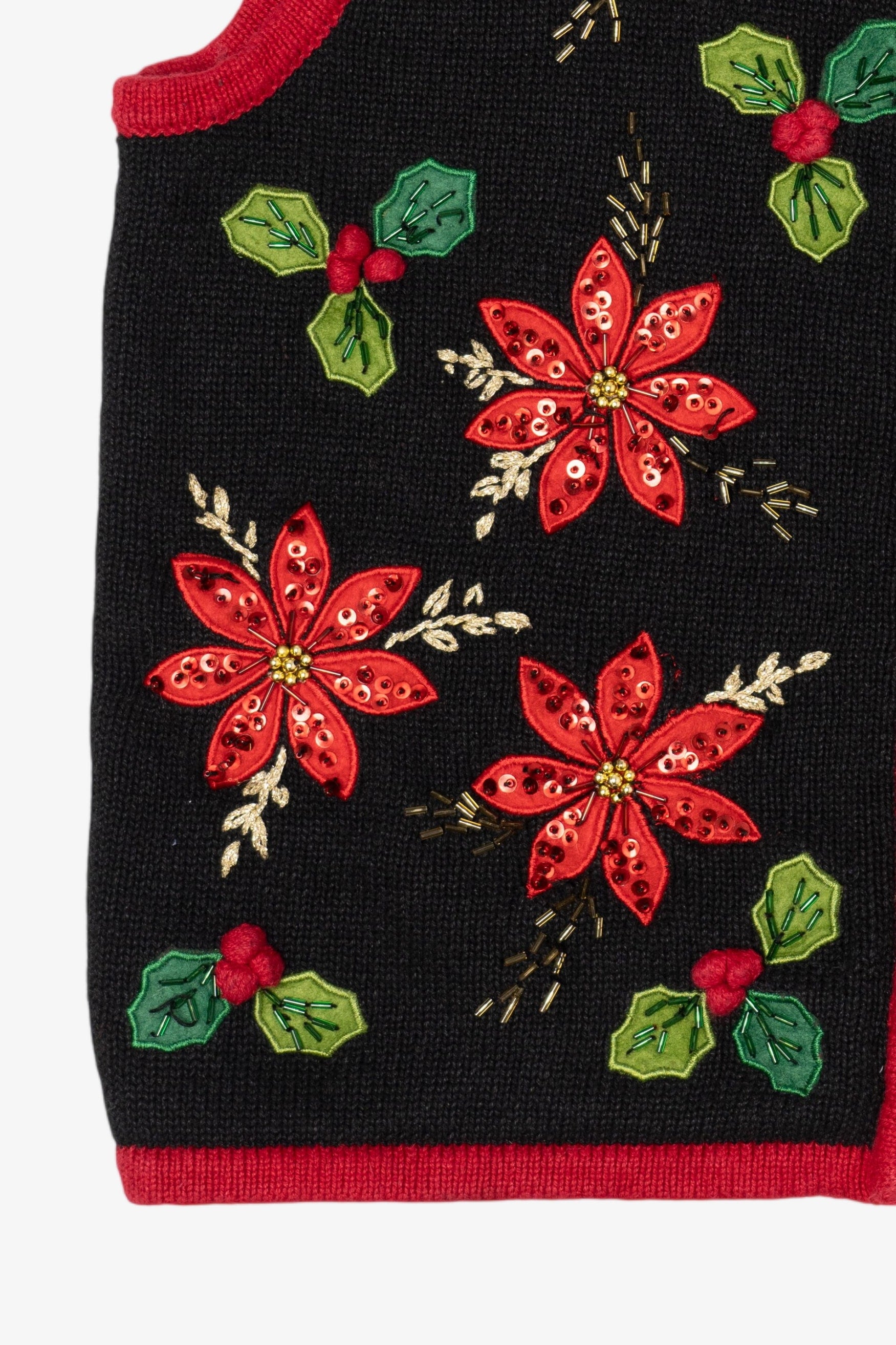 Vintage Black White Stag Poinsettias Ugly Christmas Vest (1990s)