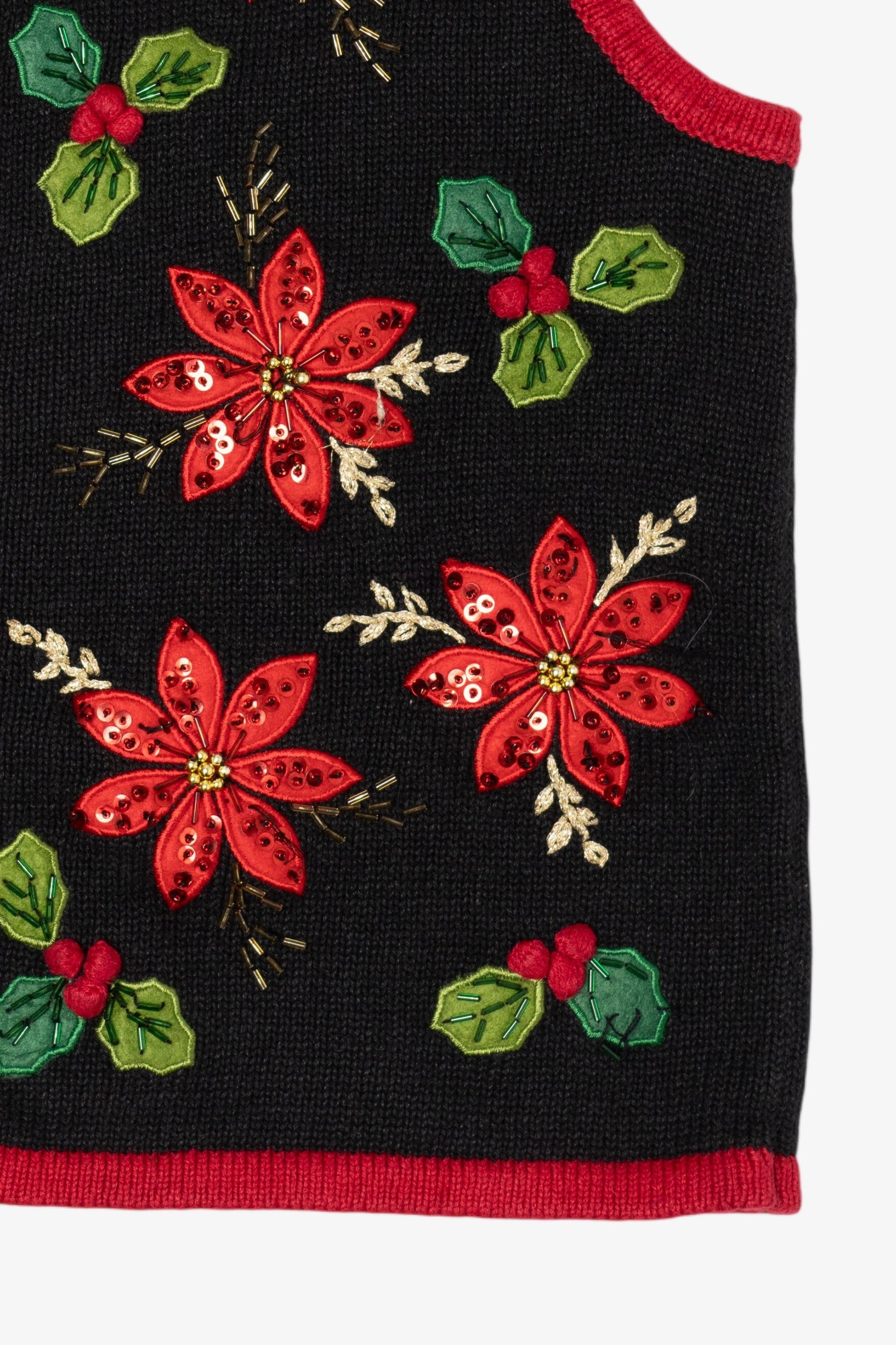 Vintage Black White Stag Poinsettias Ugly Christmas Vest (1990s)