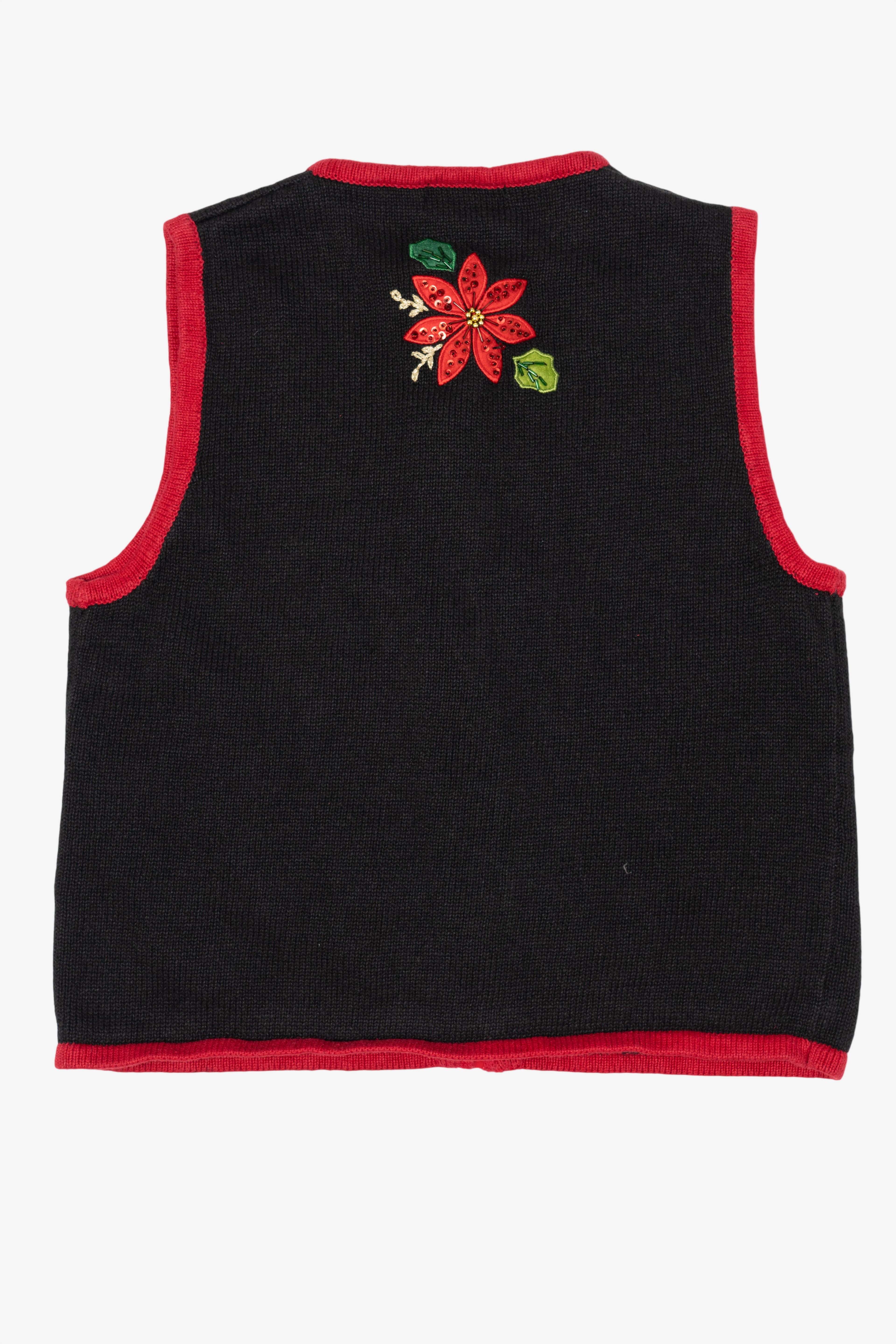 Vintage Black White Stag Poinsettias Ugly Christmas Vest (1990s)