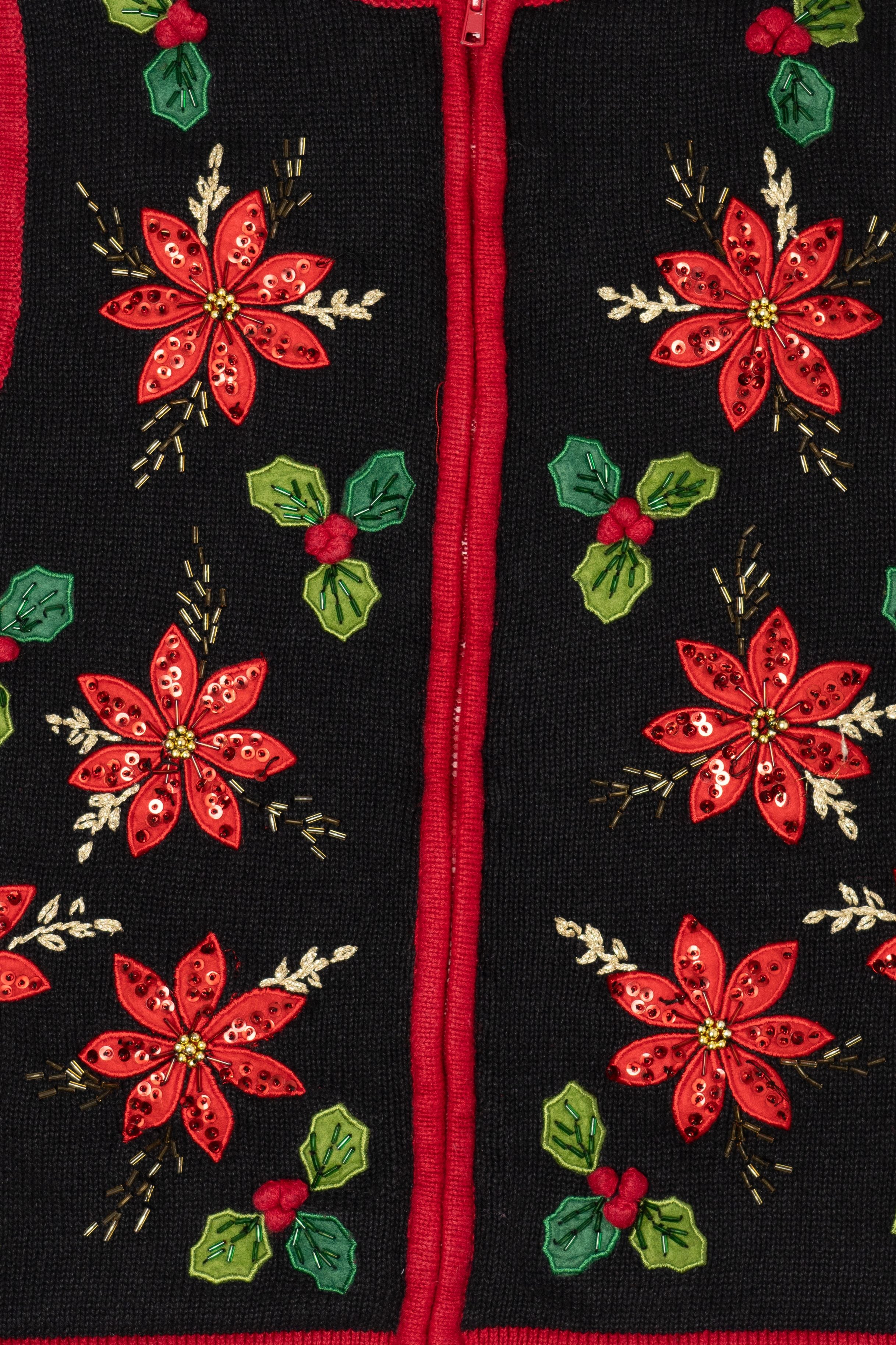 Vintage Black White Stag Poinsettias Ugly Christmas Vest (1990s)