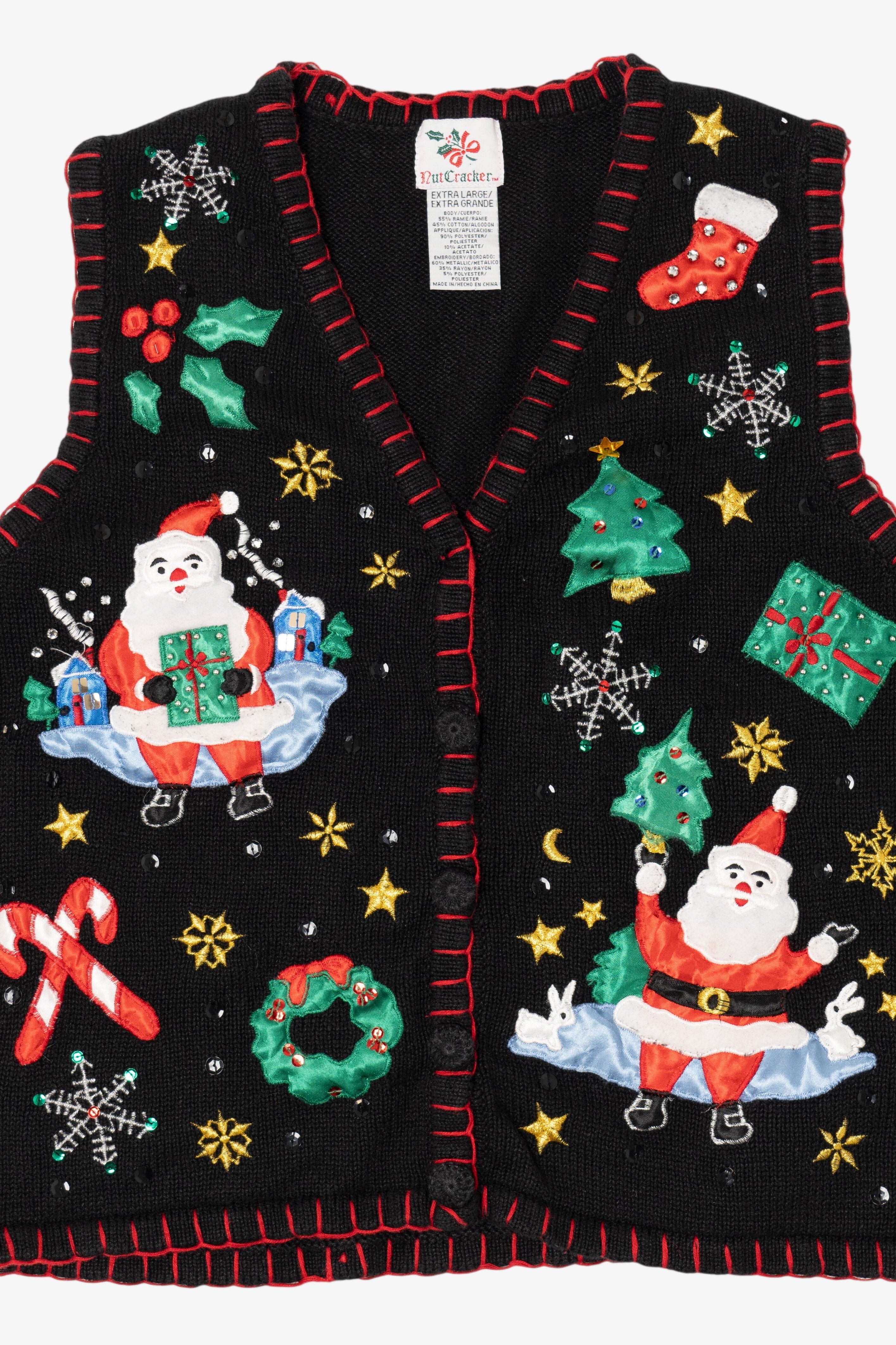 Vintage Black Nutcracker Santa Ugly Christmas Vest (1990s)