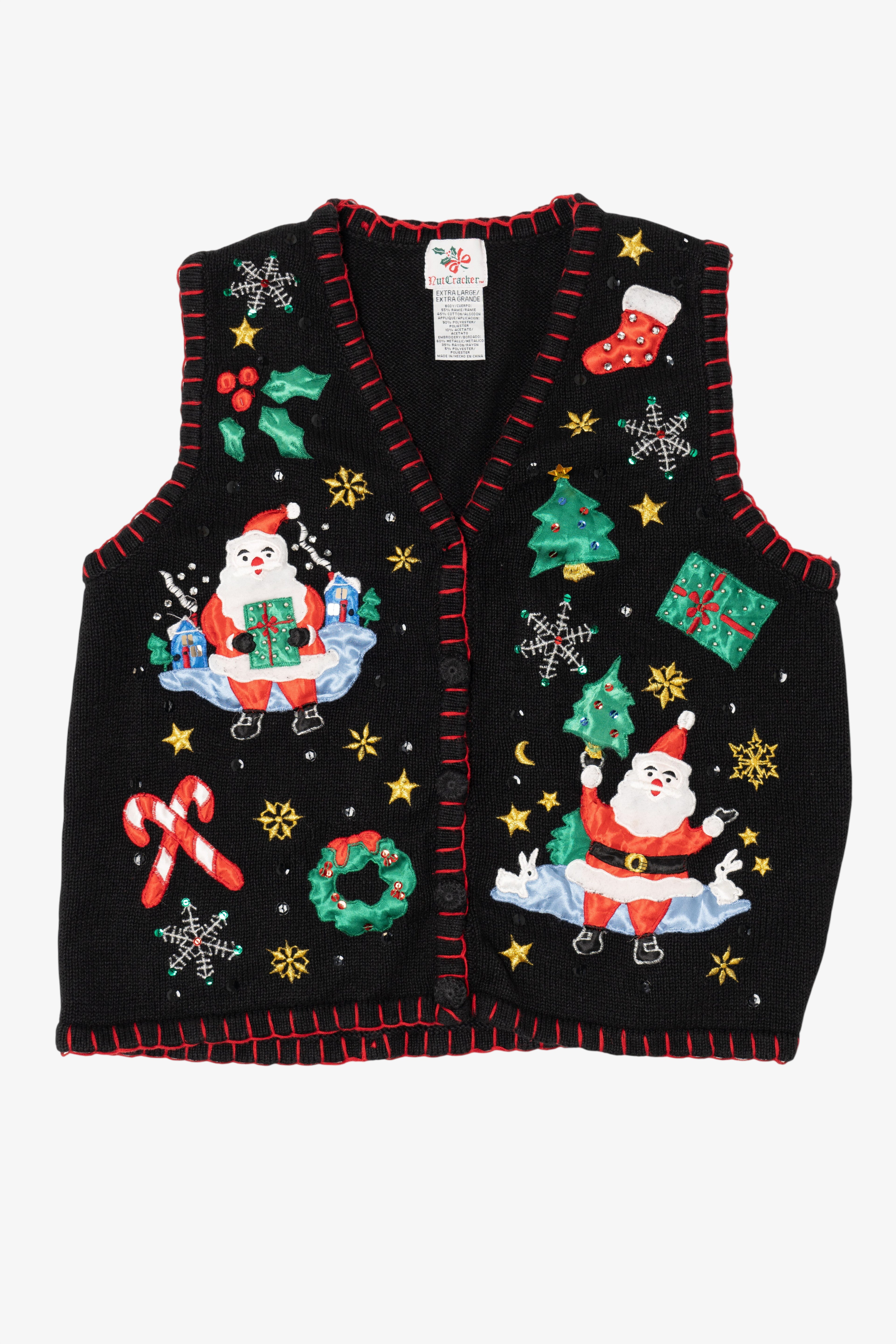 Vintage Black Nutcracker Santa Ugly Christmas Vest (1990s)