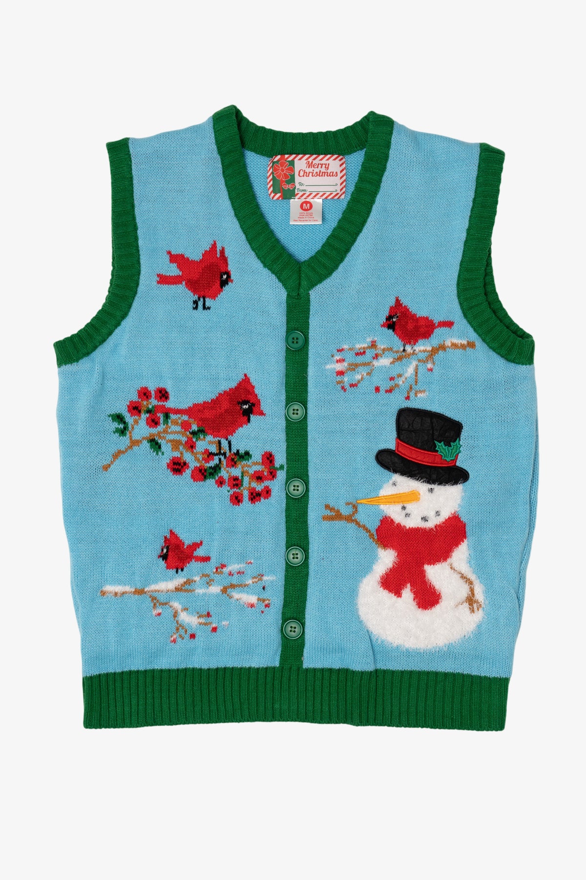Blue Merry Christmas Snowman And Cardinals Ugly Vest (2010s)