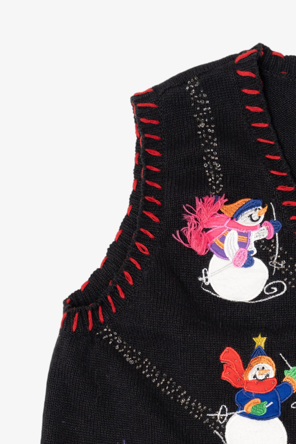 Vintage Black Holiday Editions Snowmen Skiing Ugly Christmas Vest (2000s)