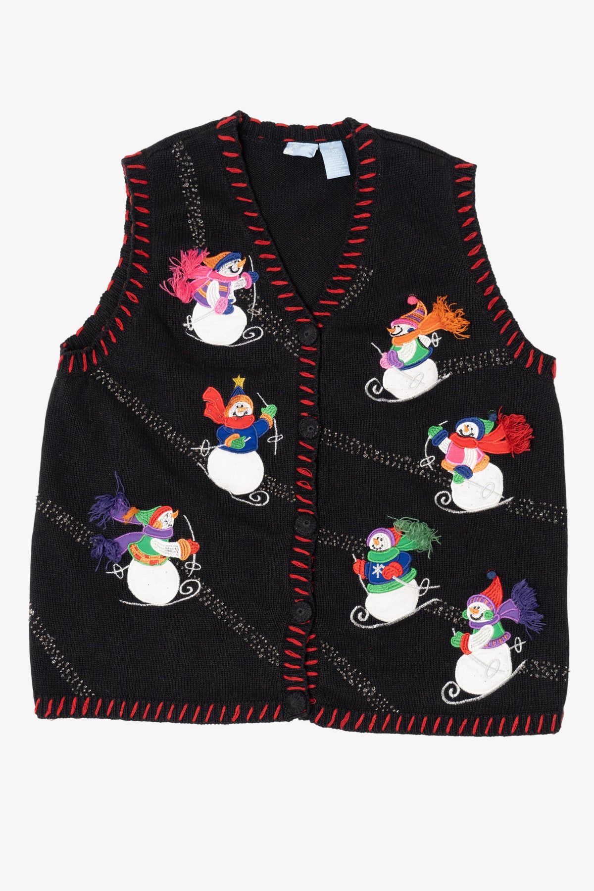 Vintage Black Holiday Editions Snowmen Skiing Ugly Christmas Vest (2000s)