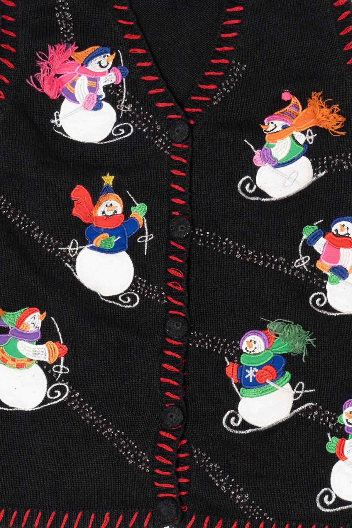 Vintage Black Holiday Editions Snowmen Skiing Ugly Christmas Vest (2000s)