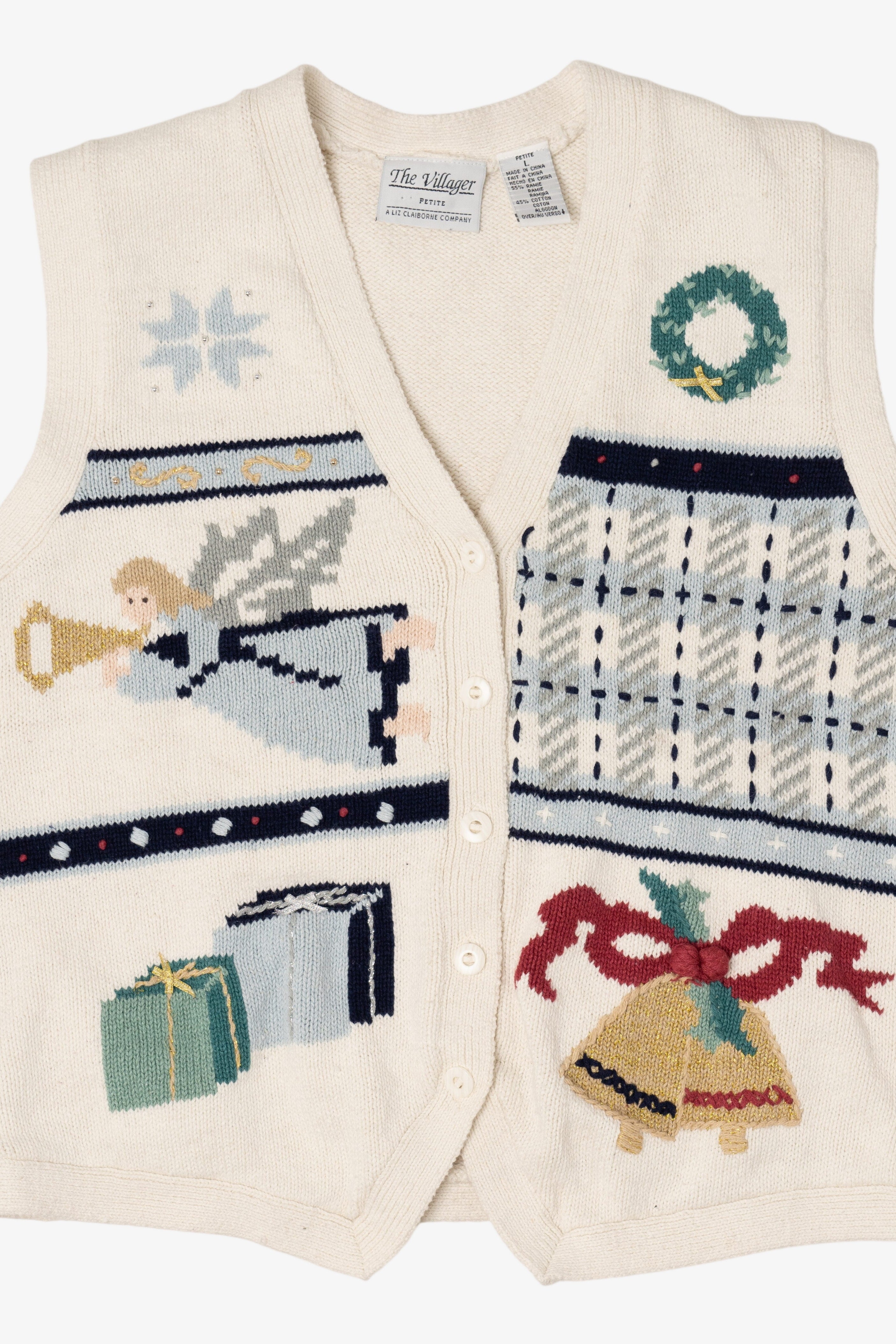 Vintage White The Villager Ugly Christmas Vest (1990s)