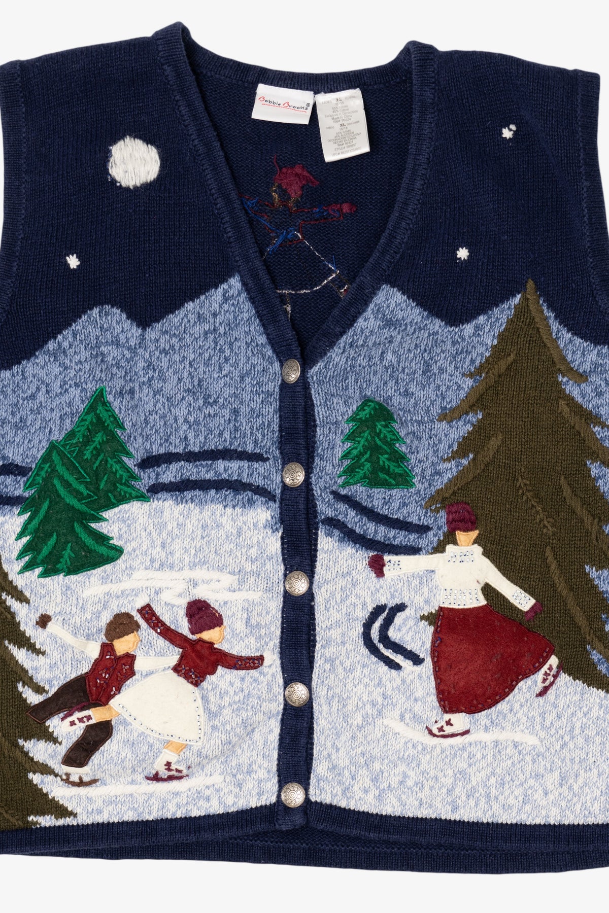 Vintage Navy Blue Bobbie Brooks Ice Skating Ugly Christmas Vest (2000s)