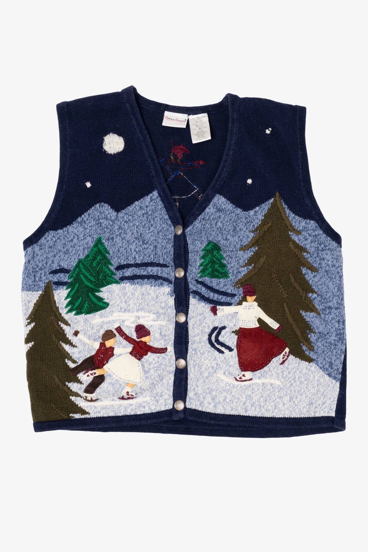 Vintage Navy Blue Bobbie Brooks Ice Skating Ugly Christmas Vest (2000s)