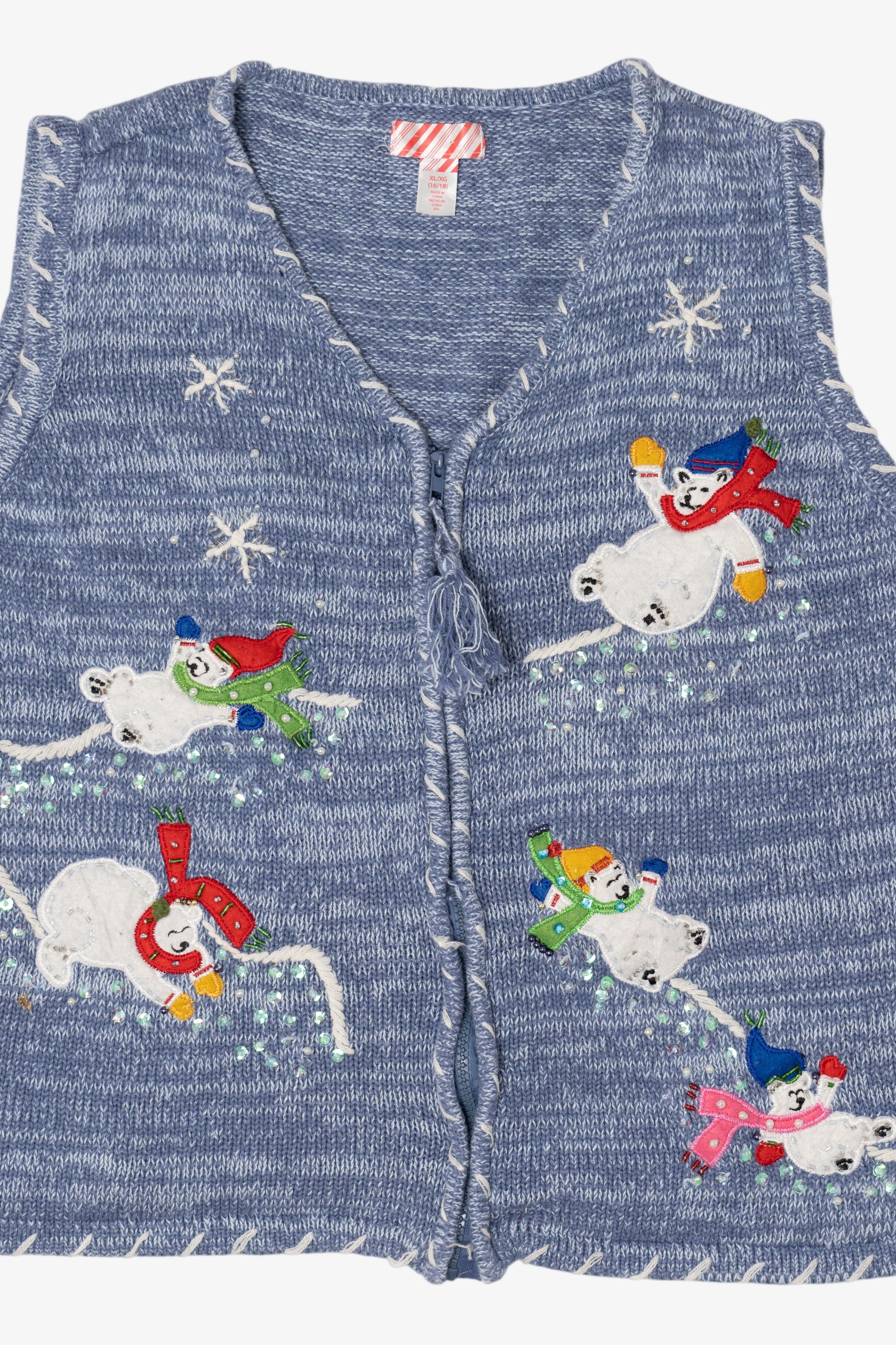 Vintage Blue Polar Bears In Scarves Ugly Christmas Vest (2000s)
