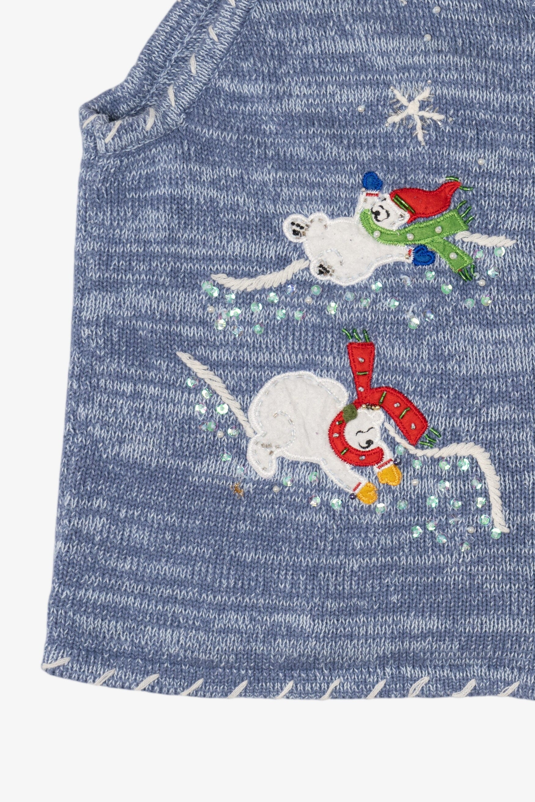 Vintage Blue Polar Bears In Scarves Ugly Christmas Vest (2000s)