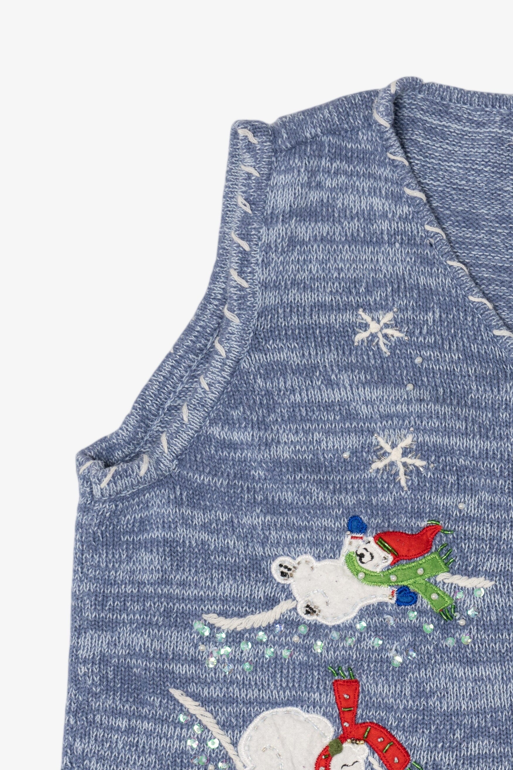 Vintage Blue Polar Bears In Scarves Ugly Christmas Vest (2000s)