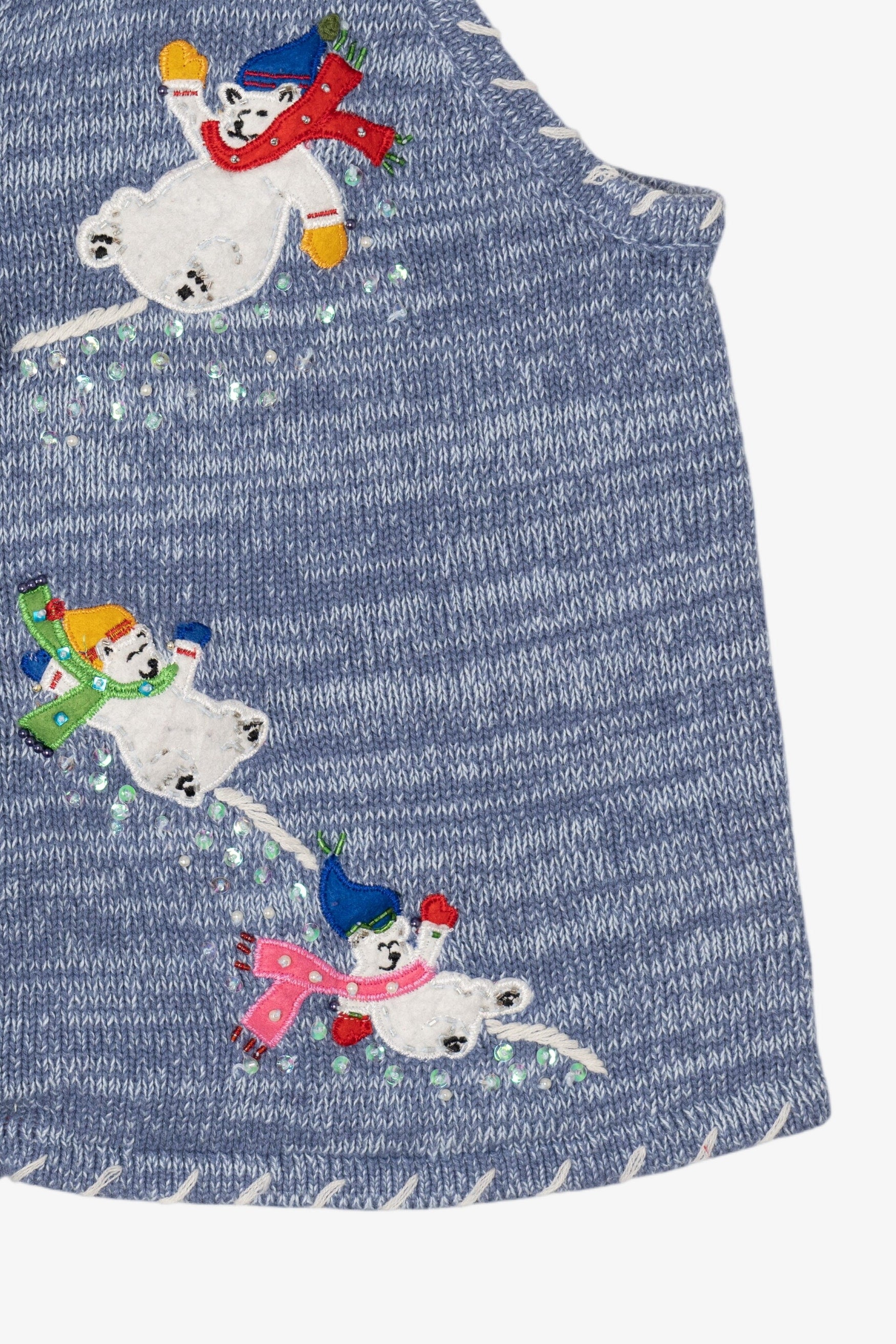 Vintage Blue Polar Bears In Scarves Ugly Christmas Vest (2000s)