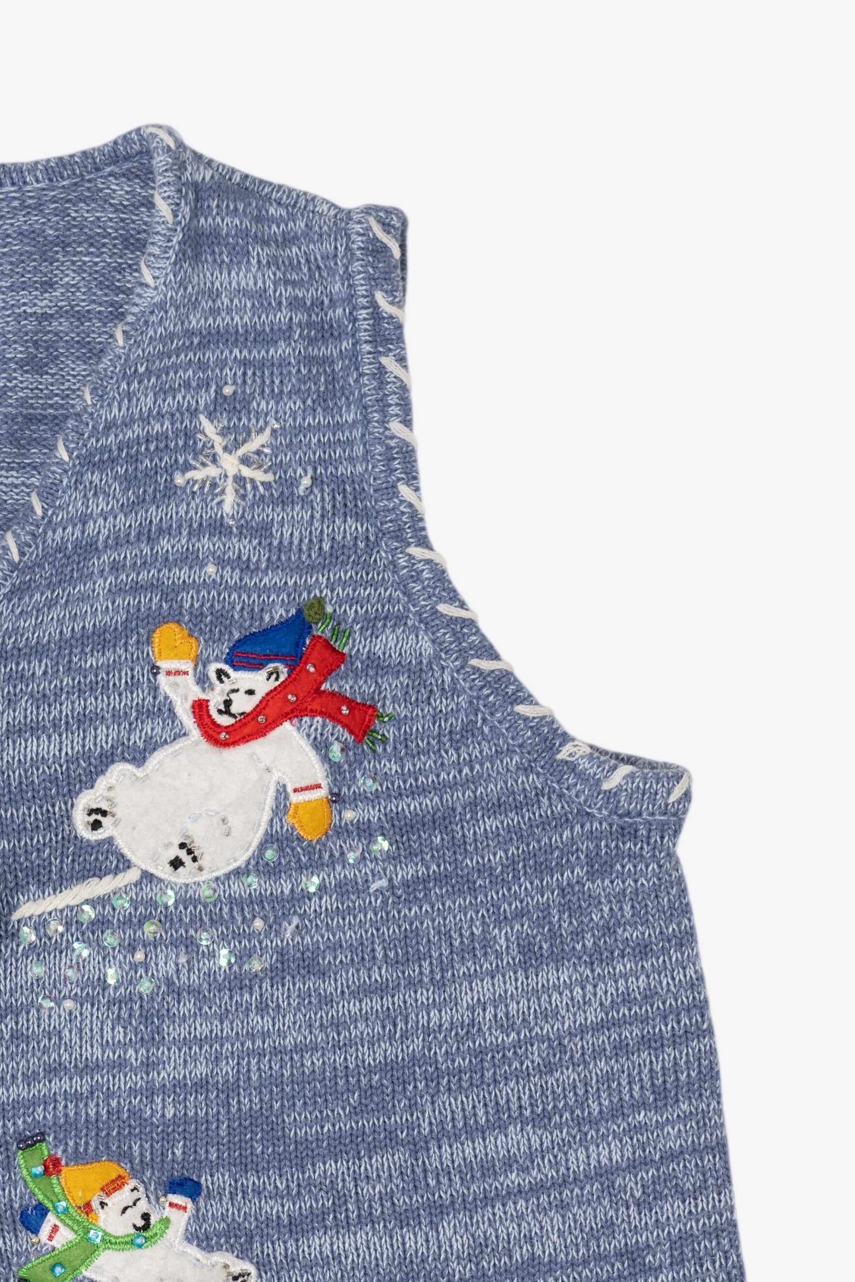Vintage Blue Polar Bears In Scarves Ugly Christmas Vest (2000s)