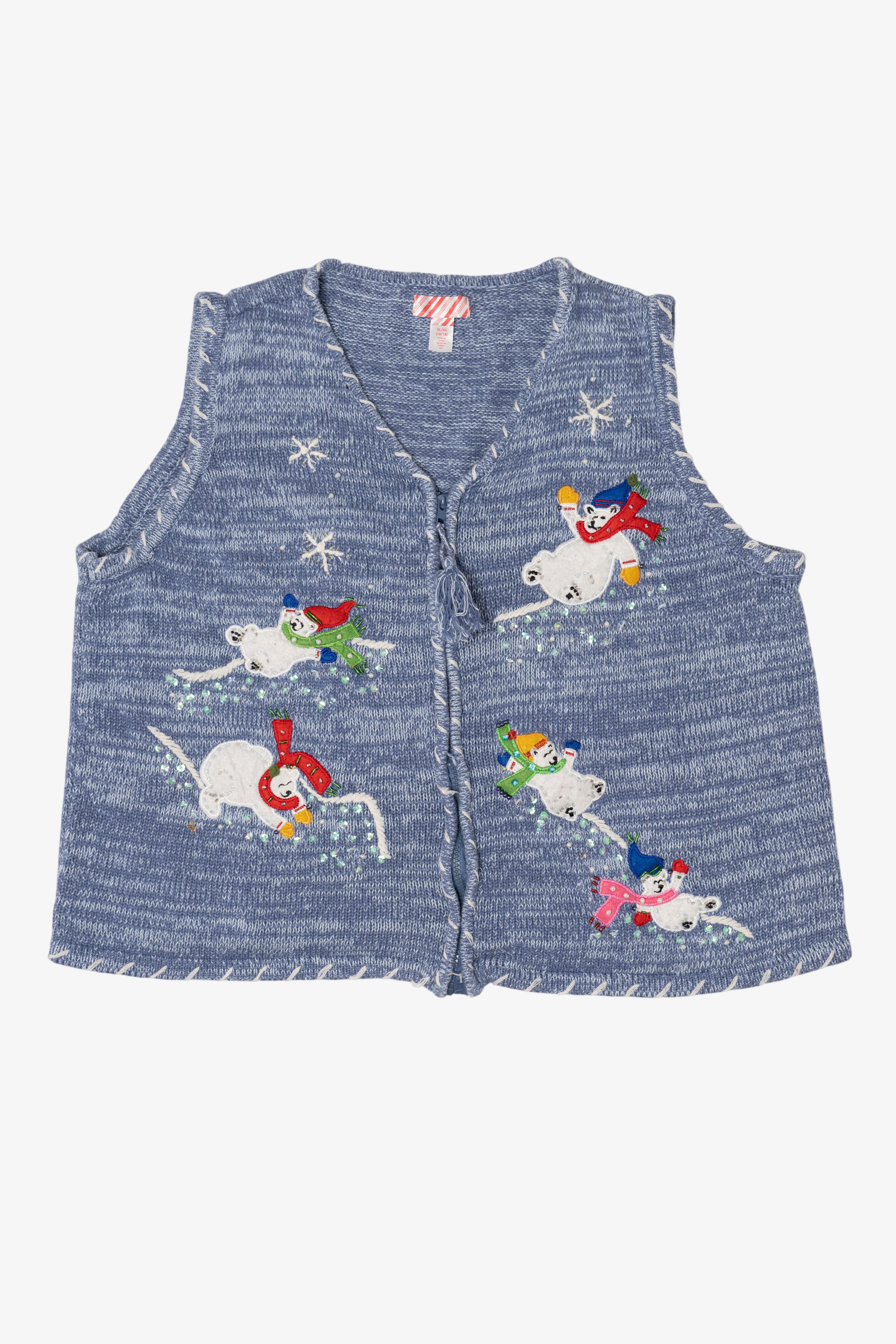 Vintage Blue Polar Bears In Scarves Ugly Christmas Vest (2000s)