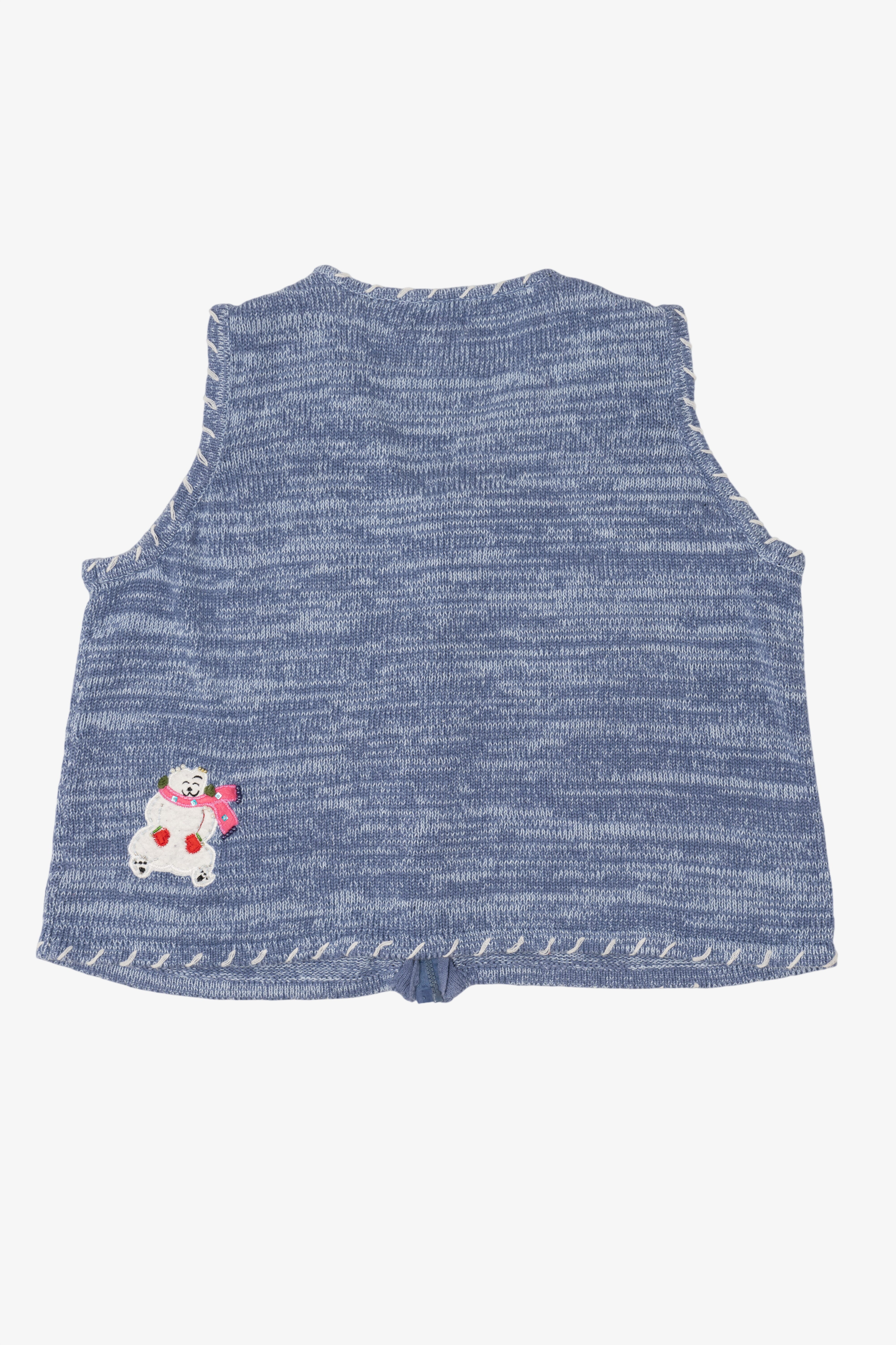 Vintage Blue Polar Bears In Scarves Ugly Christmas Vest (2000s)