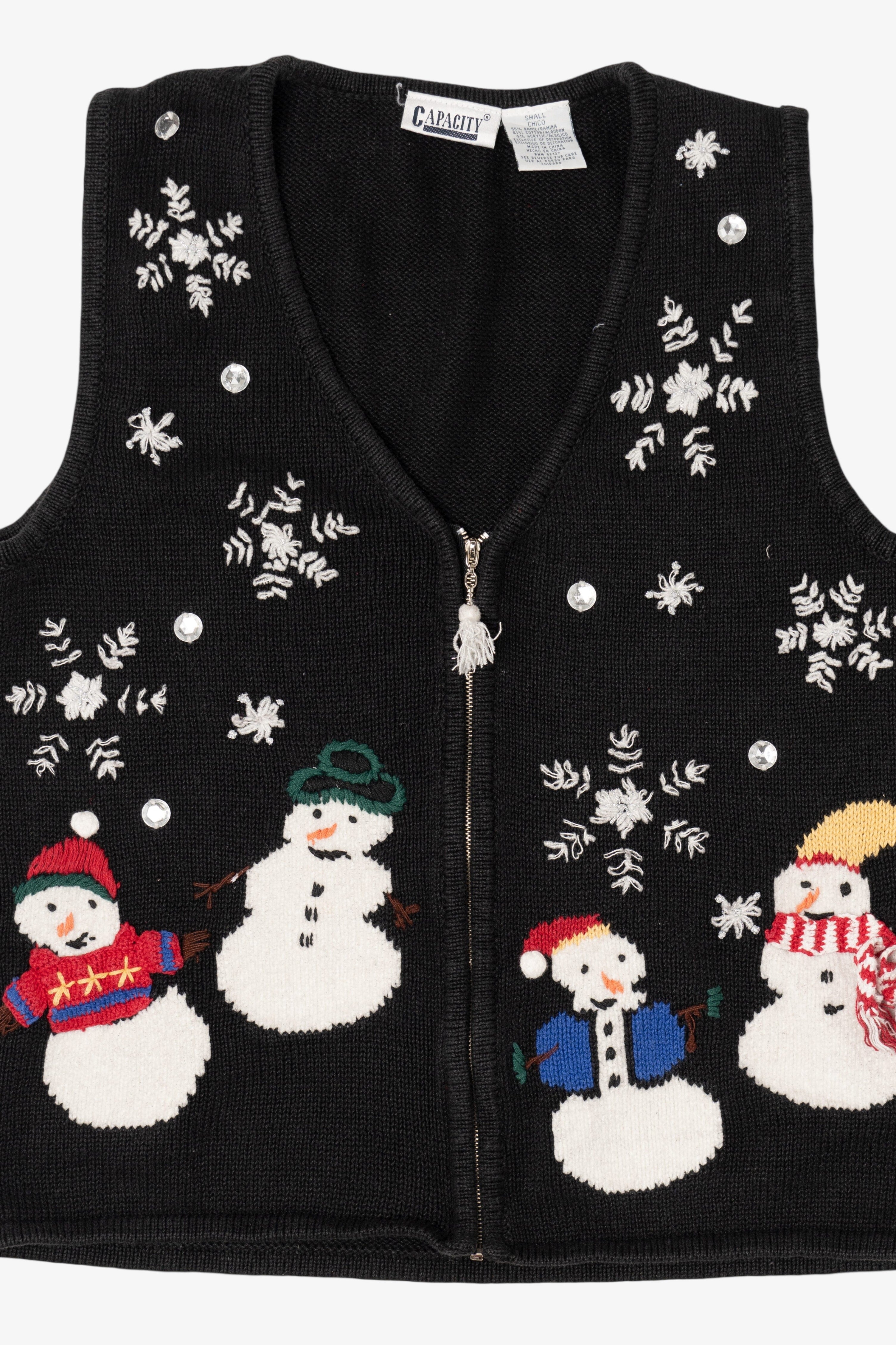 Vintage Black Capacity Snowmen Ugly Christmas Vest (1990s)