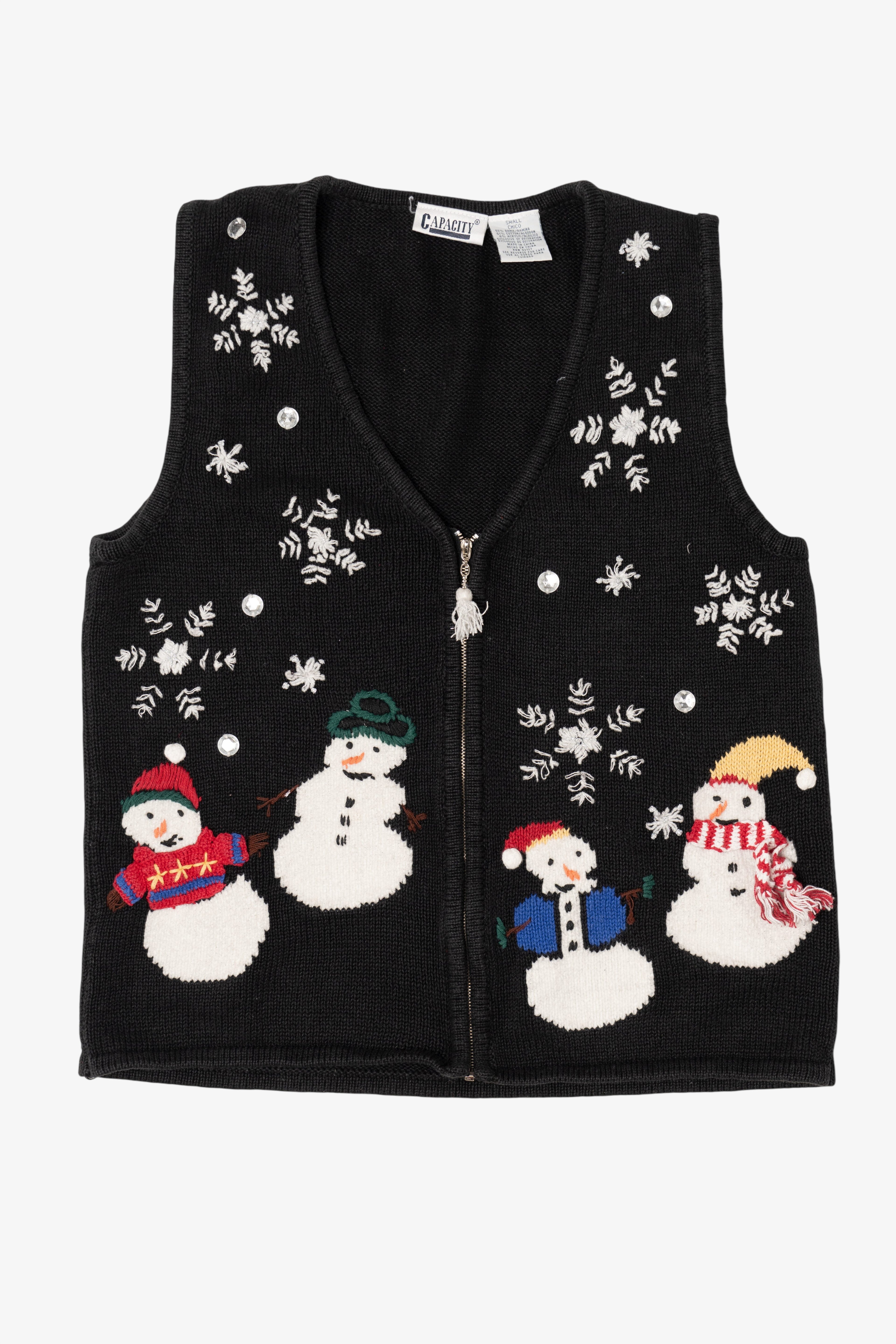Vintage Black Capacity Snowmen Ugly Christmas Vest (1990s)