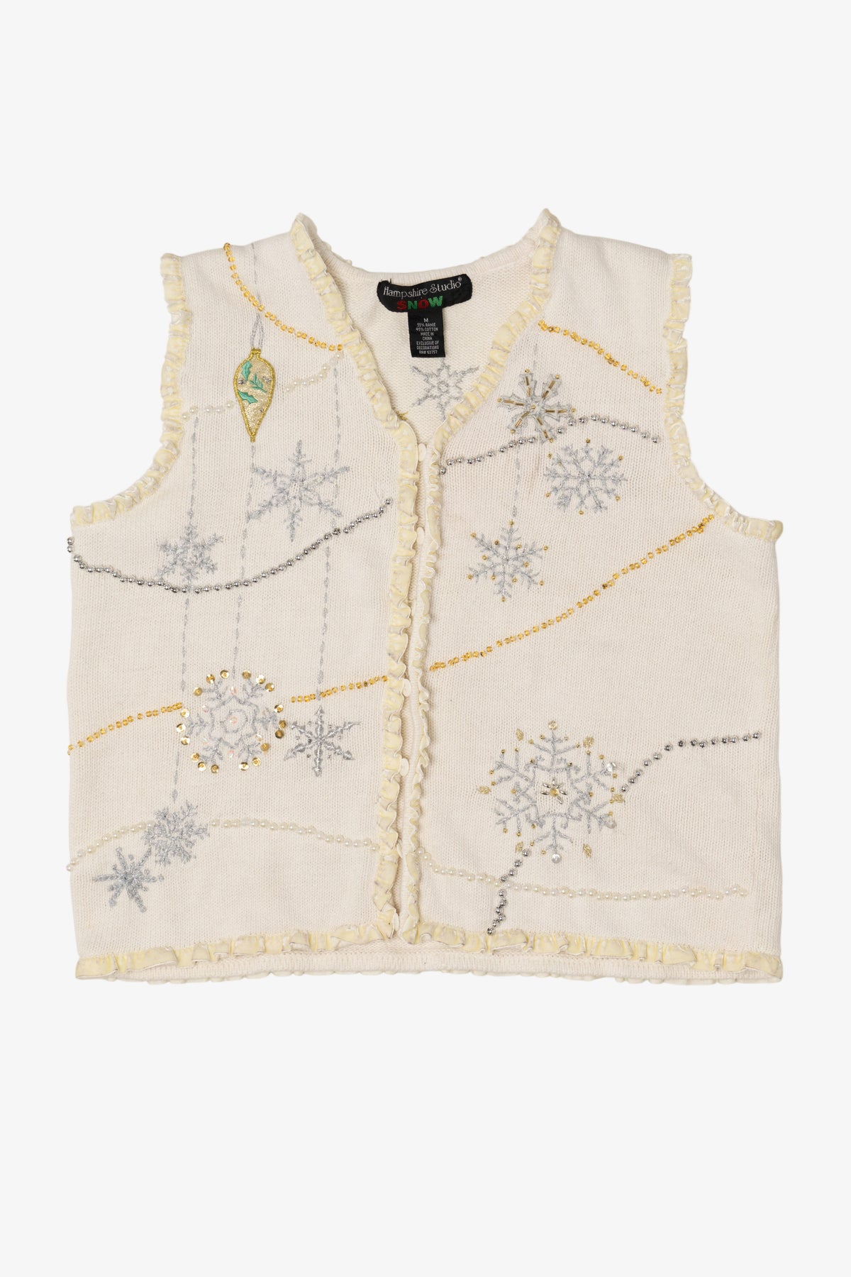 Vintage White Hampshire Studio Snowflakes Ugly Christmas Vest (1990s)