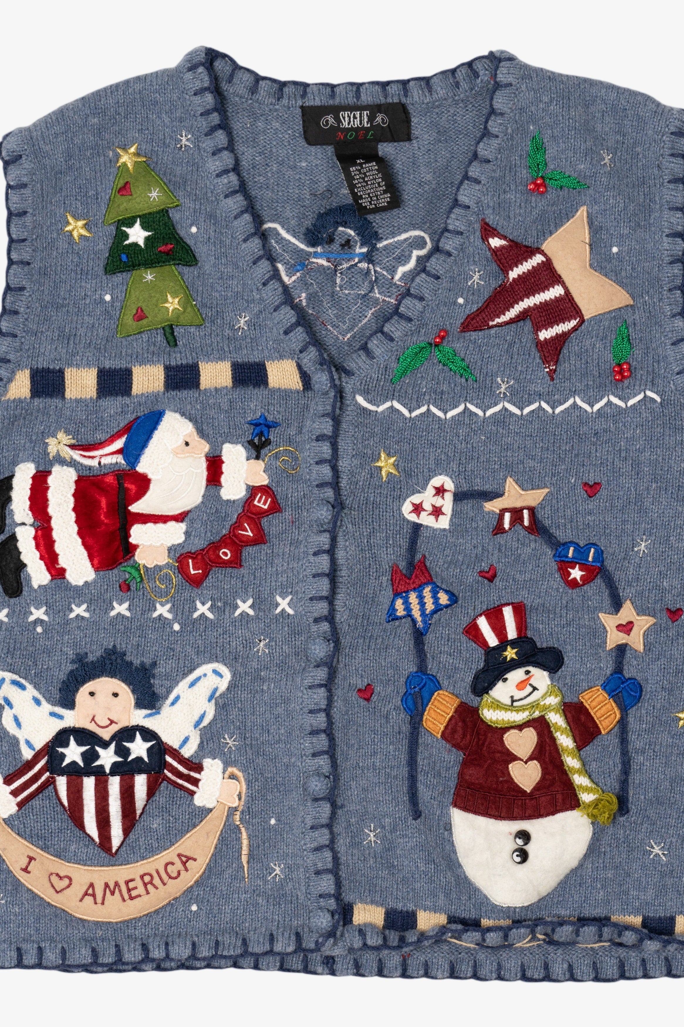 Vintage Blue Segue "I Heart America" Ugly Christmas Vest (1990s)
