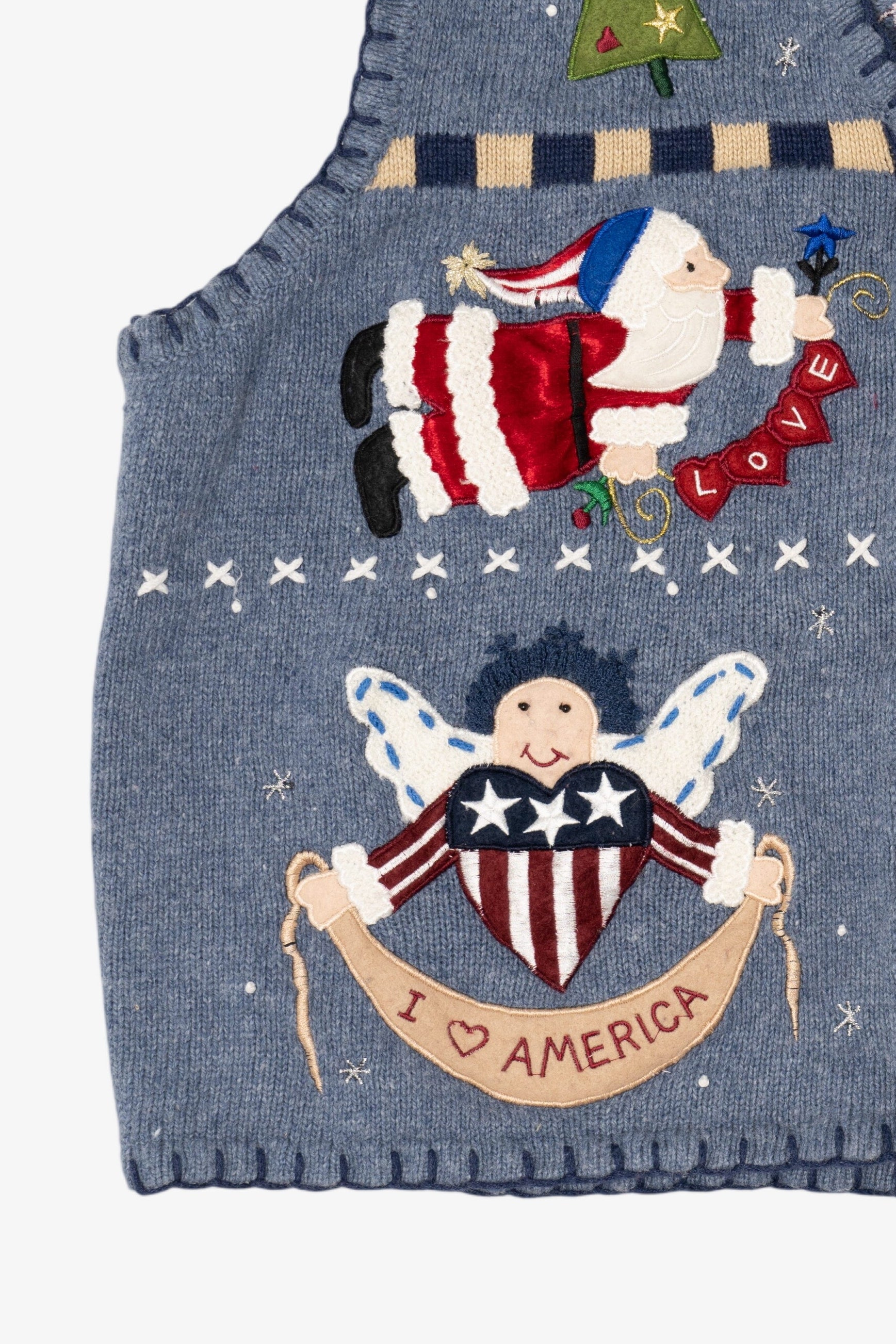 Vintage Blue Segue "I Heart America" Ugly Christmas Vest (1990s)