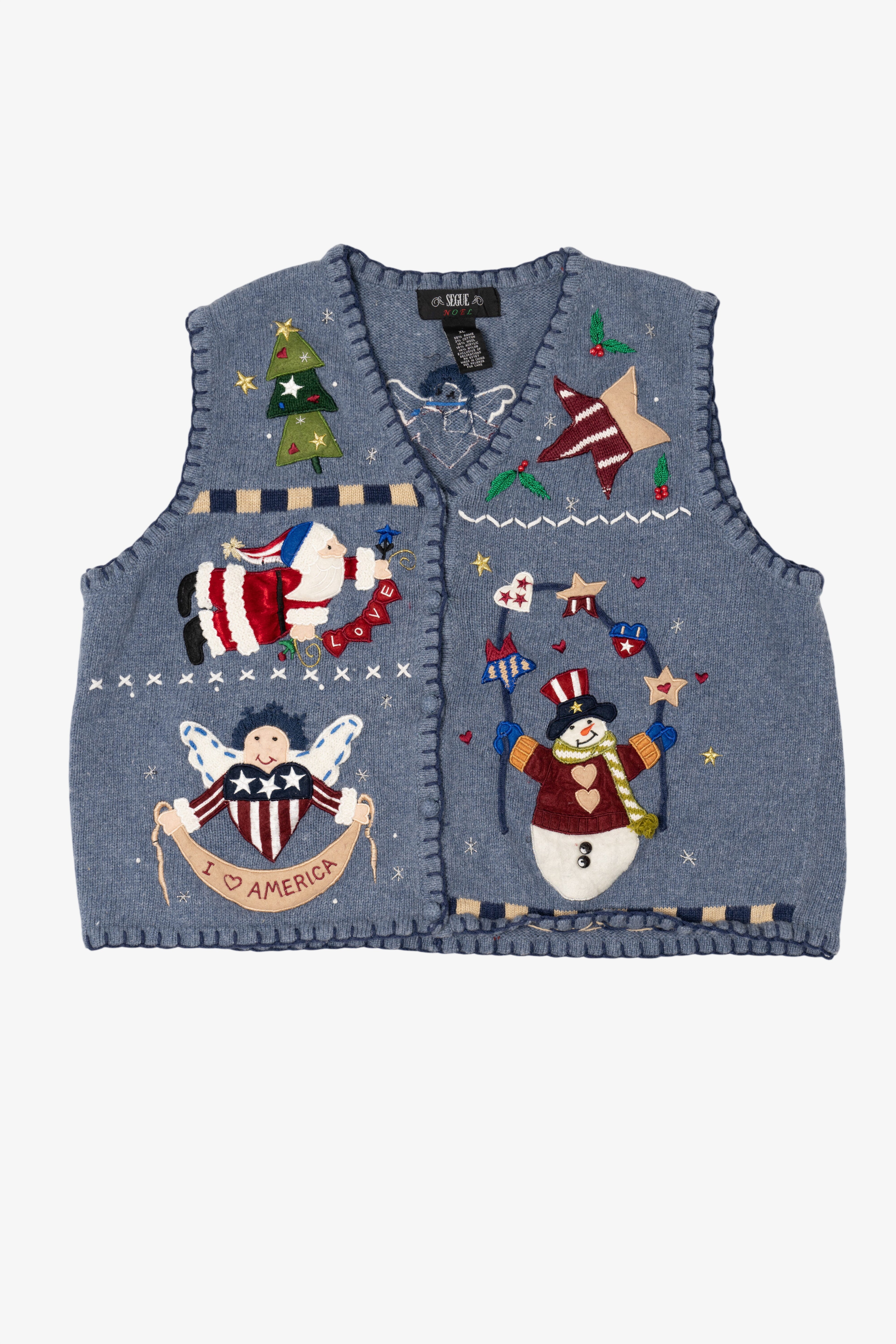 Vintage Blue Segue "I Heart America" Ugly Christmas Vest (1990s)