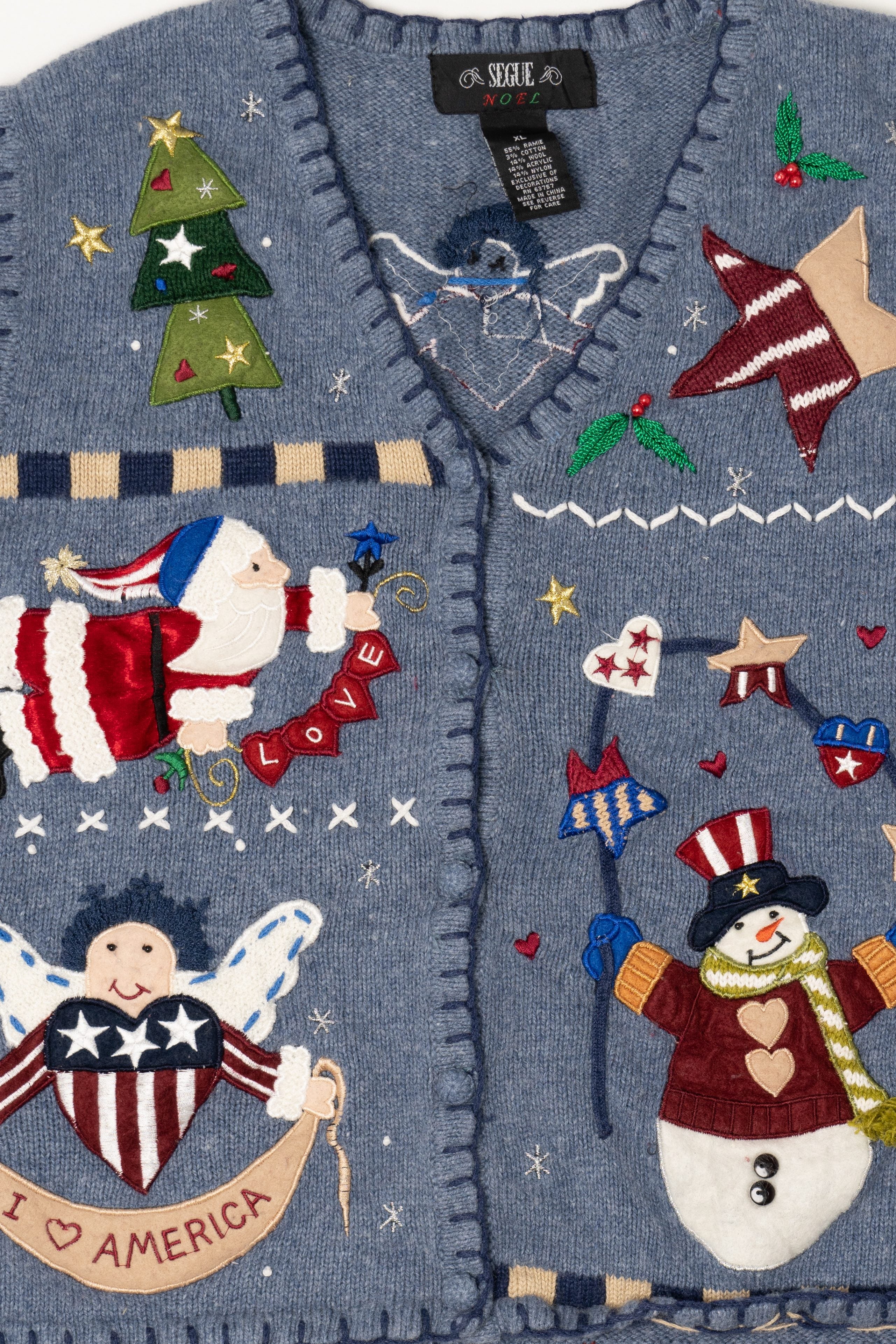 Vintage Blue Segue "I Heart America" Ugly Christmas Vest (1990s)