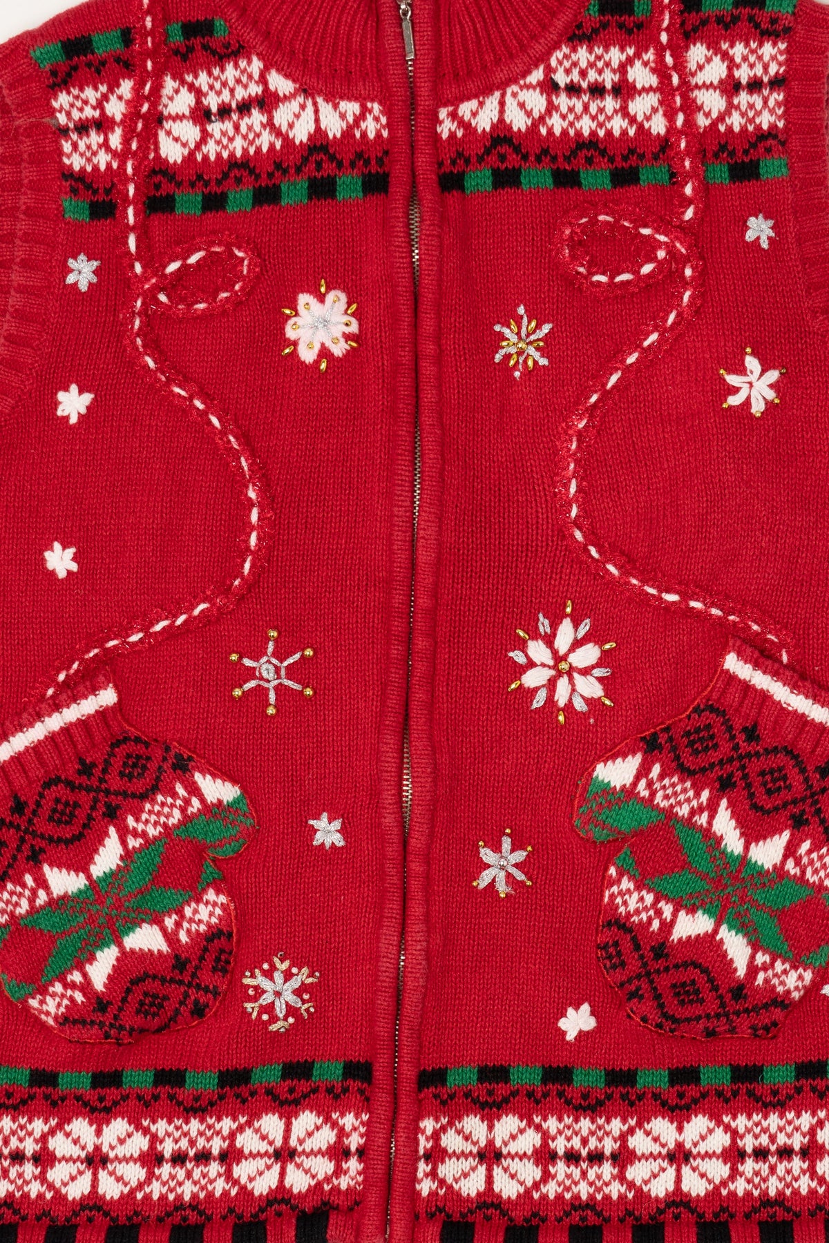Vintage Red Designers Originals Studio Mitten Pockets Christmas Vest (1990s)