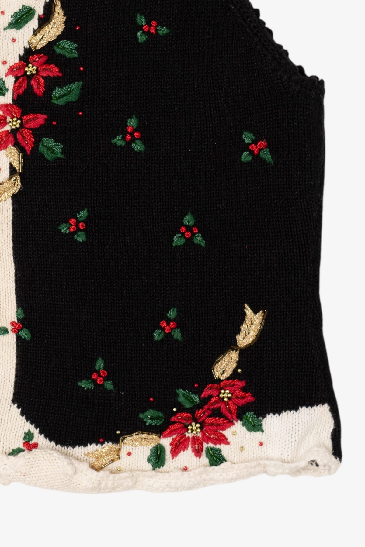 Vintage Black Work in Progress Poinsettias Ugly Christmas Vest (2000s)