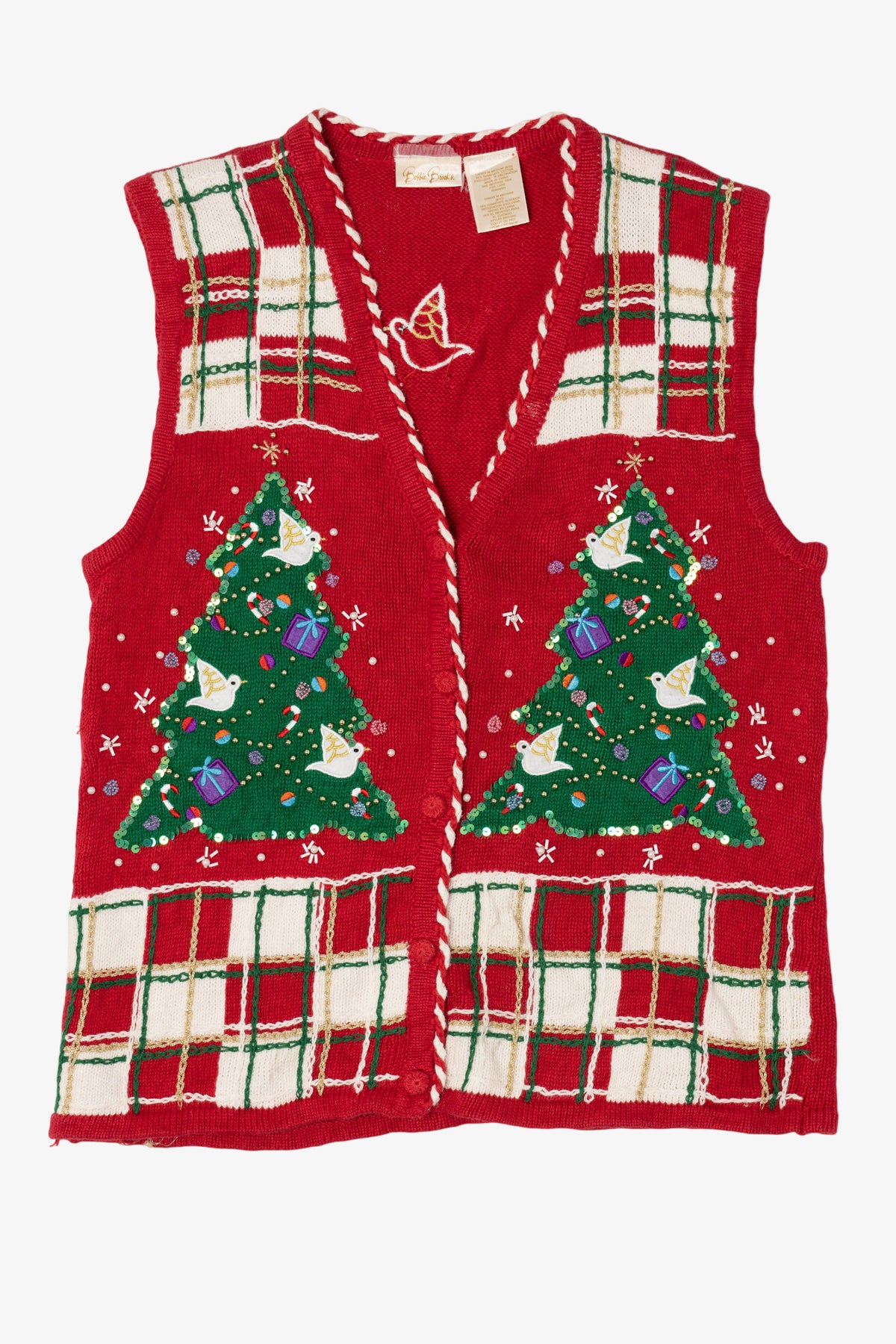 Vintage Red Bobbie Brooks Doves In Tree Ugly Christmas Vest (1990s)