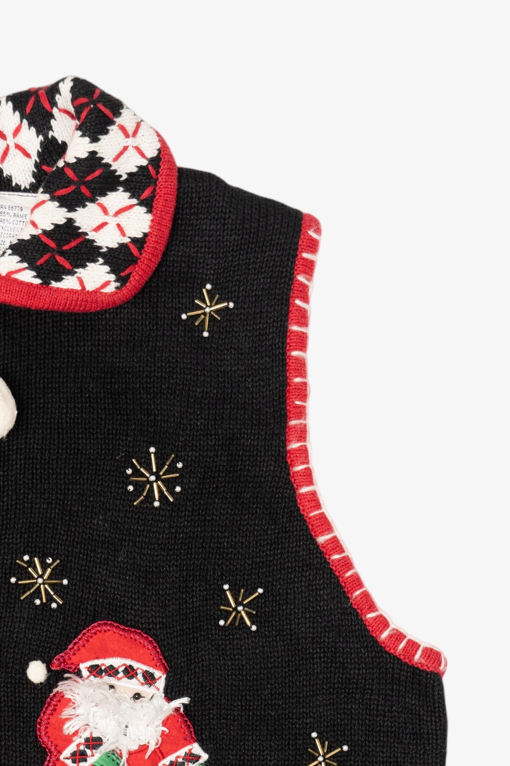 Vintage Black Lemon Grass Santa Ugly Christmas Vest (1990s)