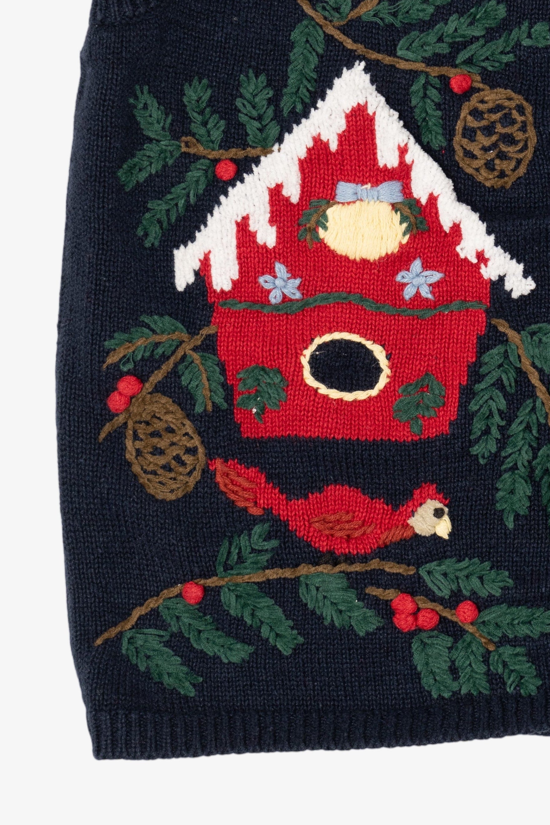 Vintage Navy Blue Capacity Bird Houses Ugly Christmas Vest (1990s)