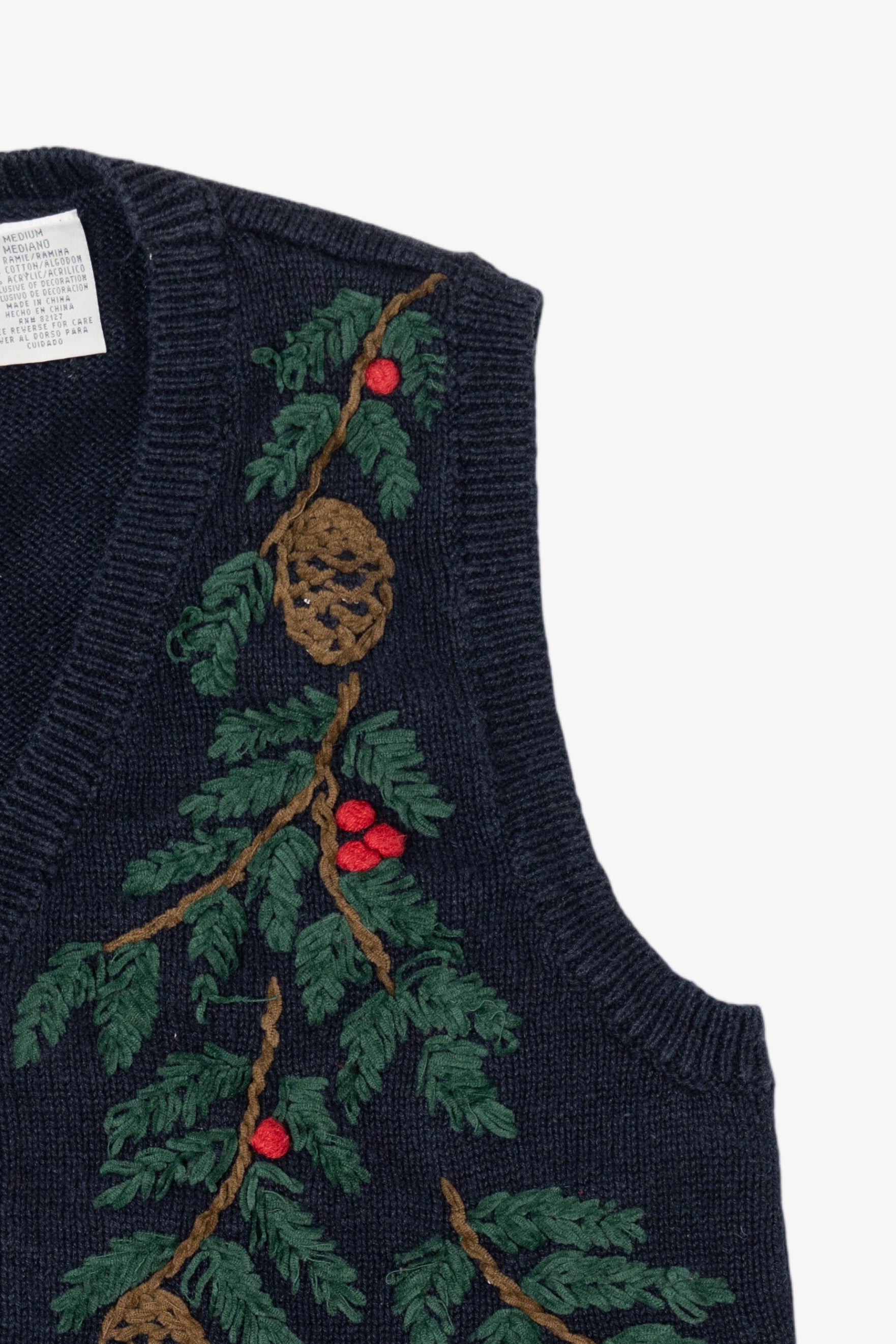 Vintage Navy Blue Capacity Bird Houses Ugly Christmas Vest (1990s)