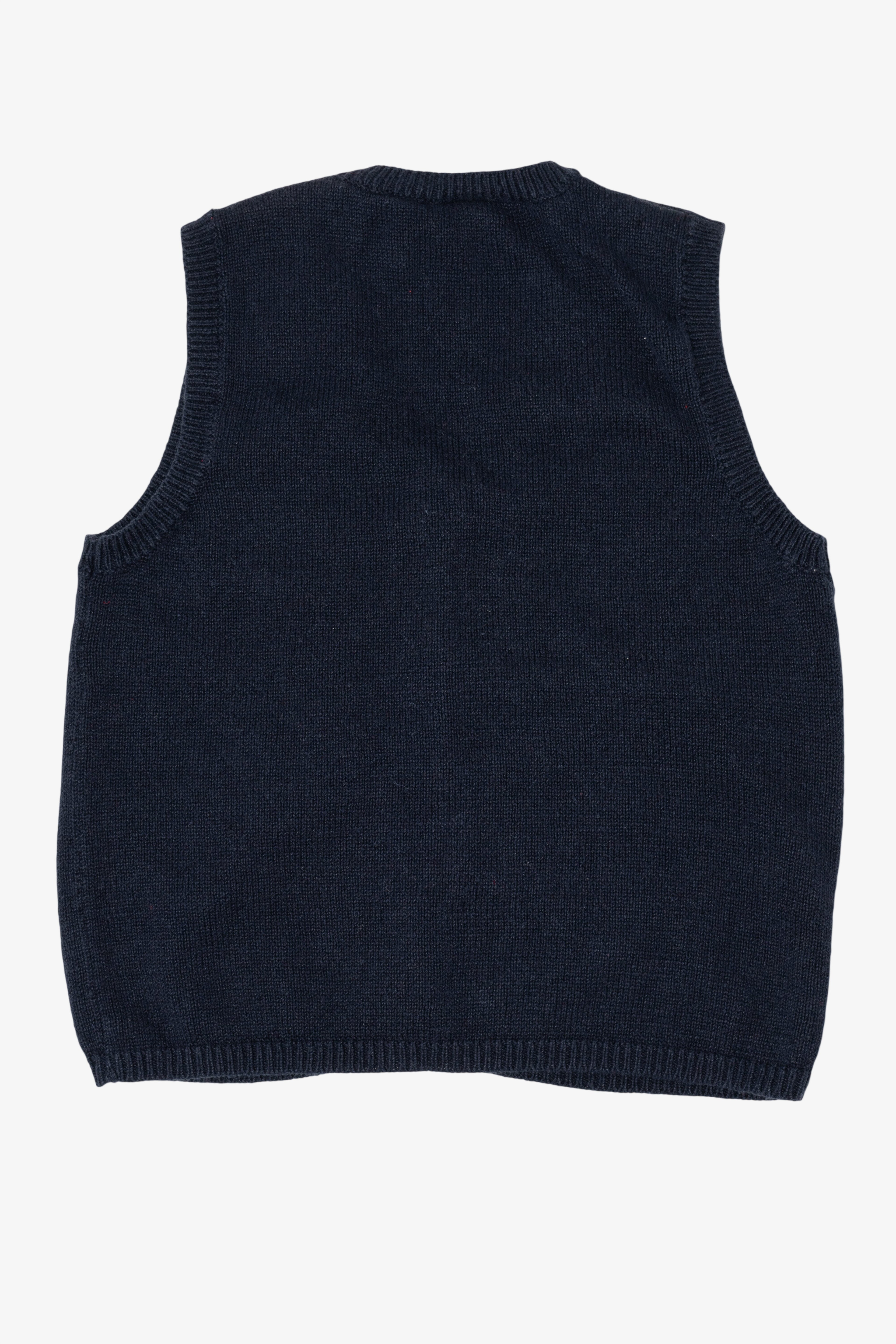 Vintage Navy Blue Capacity Bird Houses Ugly Christmas Vest (1990s)