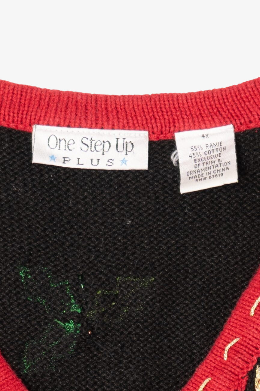 Vintage Black One Step Up Elves On Ornaments Ugly Christmas Vest (2000s)