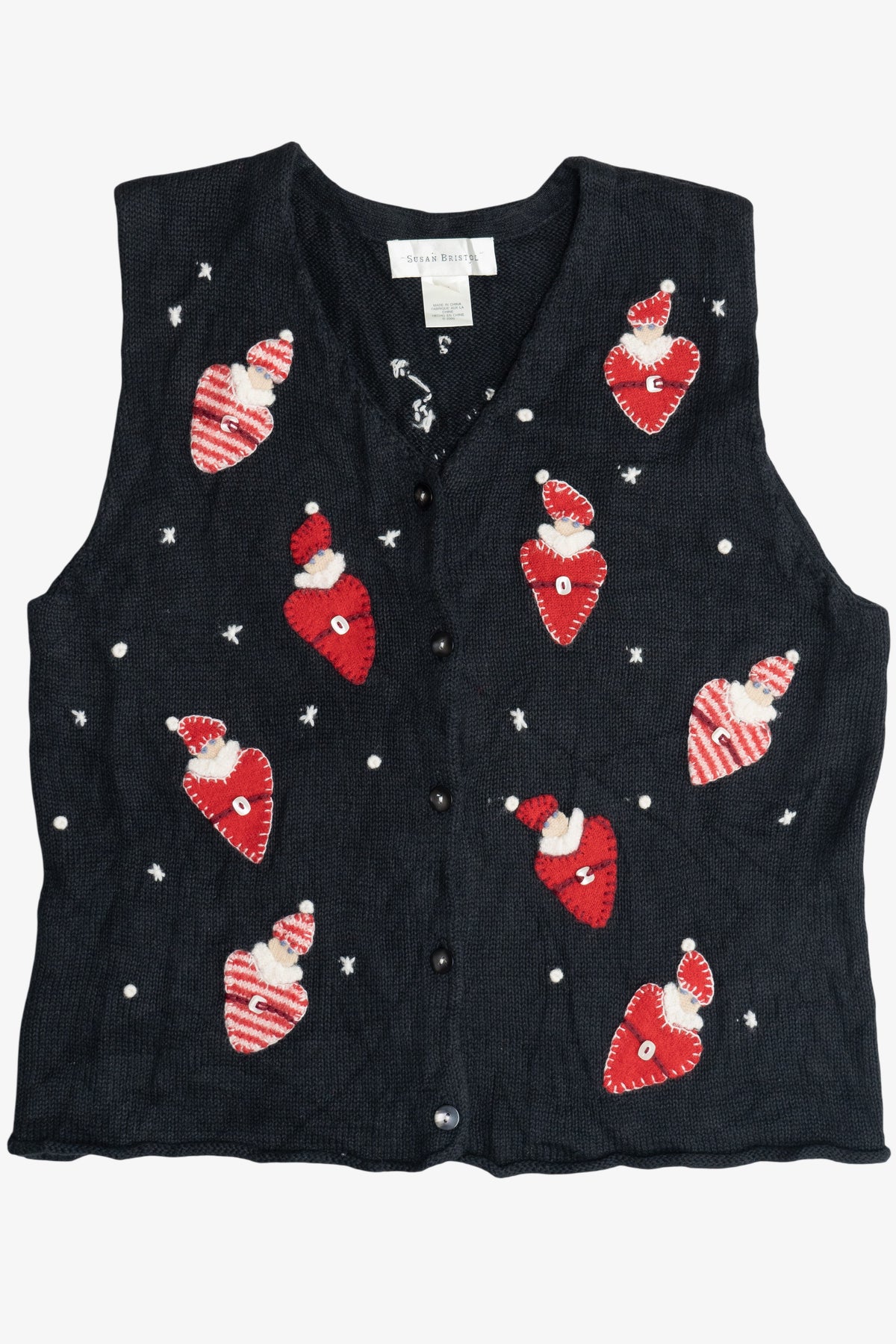 Vintage Susan Bristol Hand Embroidered Santas Ugly Christmas Vest (2000s)