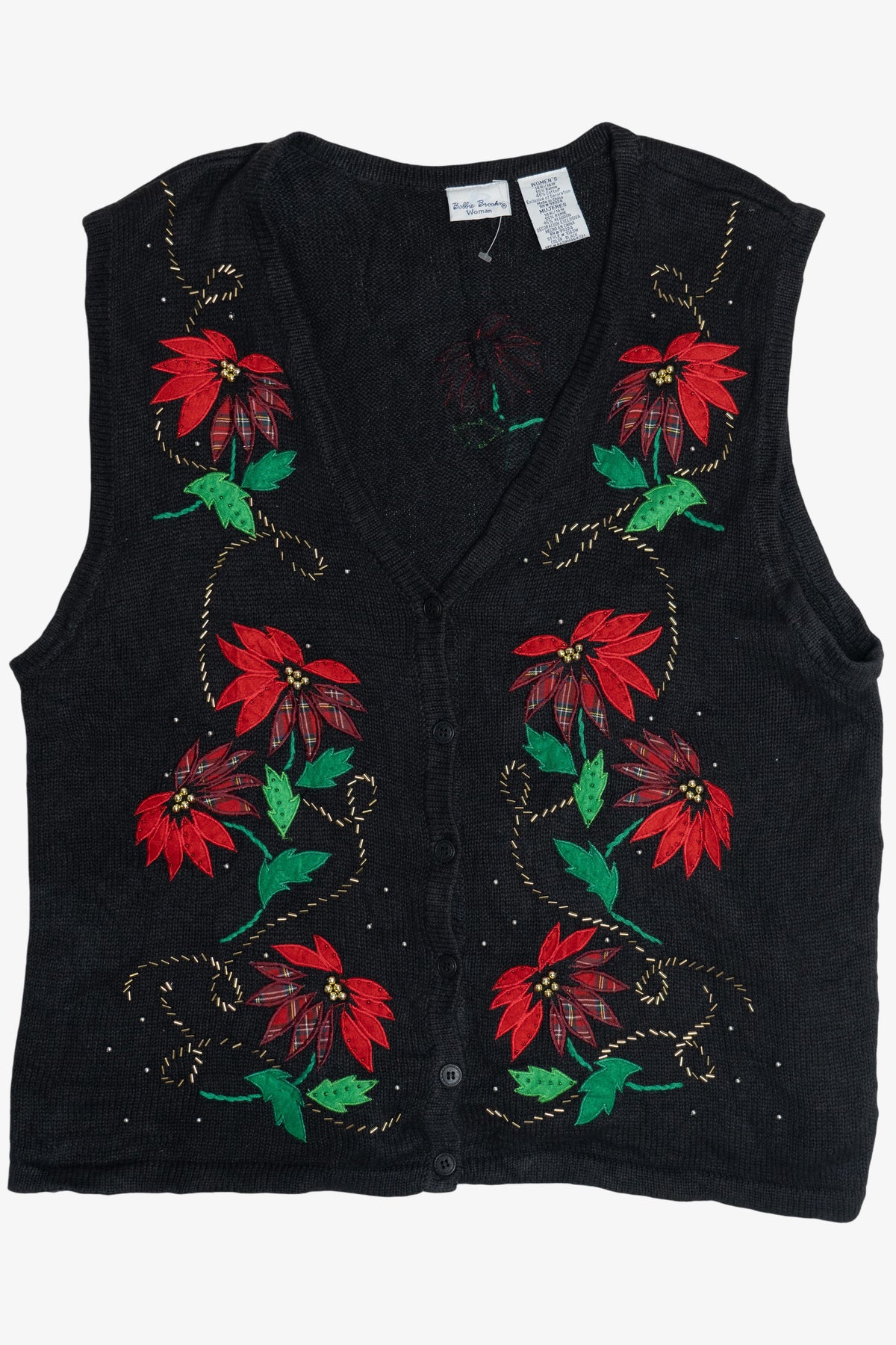 Vintage Bobbie Brooks Poinsettias Ugly Christmas Vest (1990s)