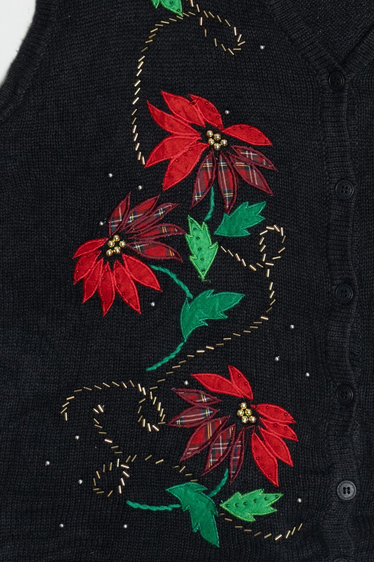 Vintage Bobbie Brooks Poinsettias Ugly Christmas Vest (1990s)