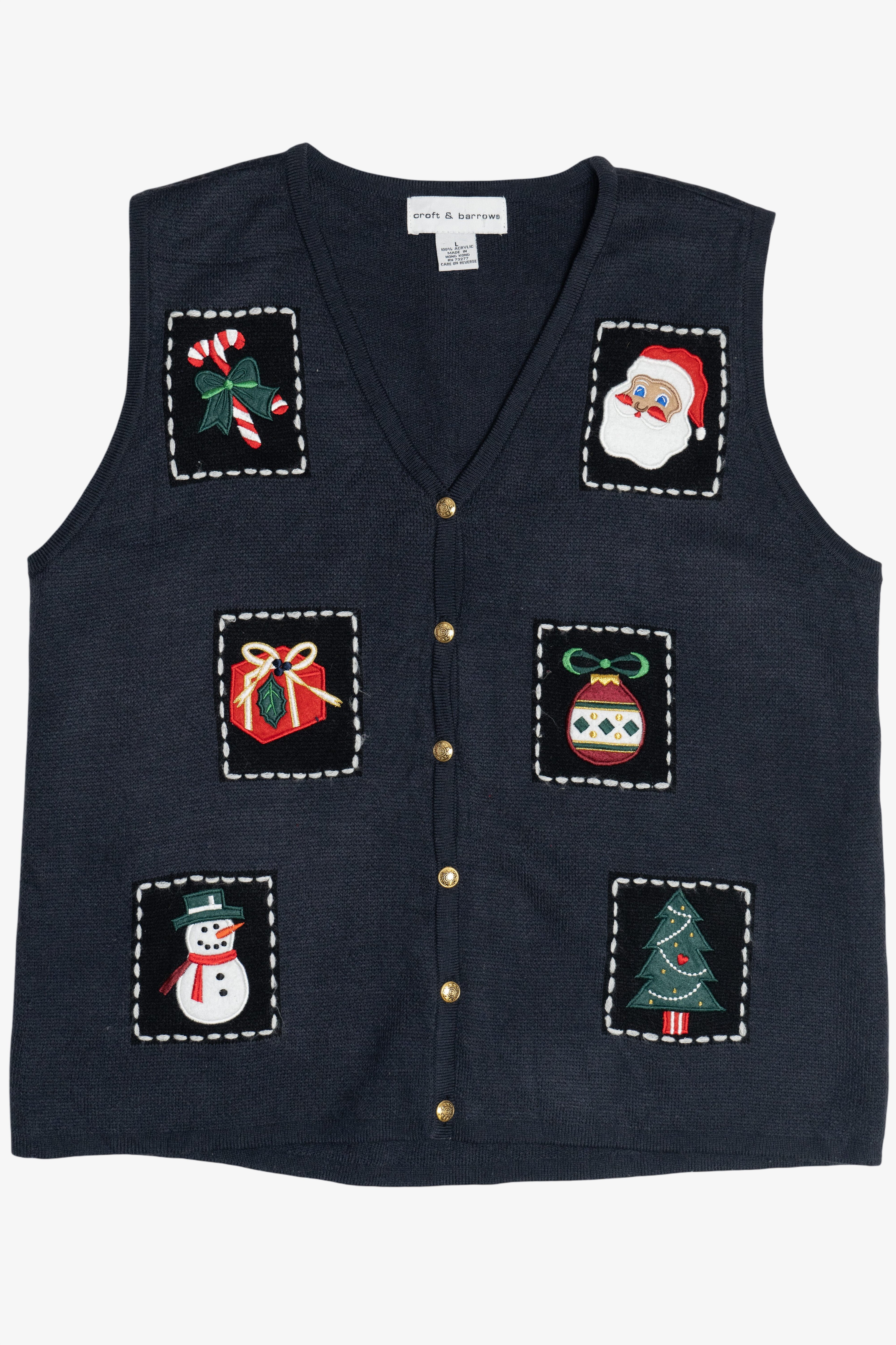 Vintage Navy Blue Croft & Barrow Ugly Christmas Vest (1990s)