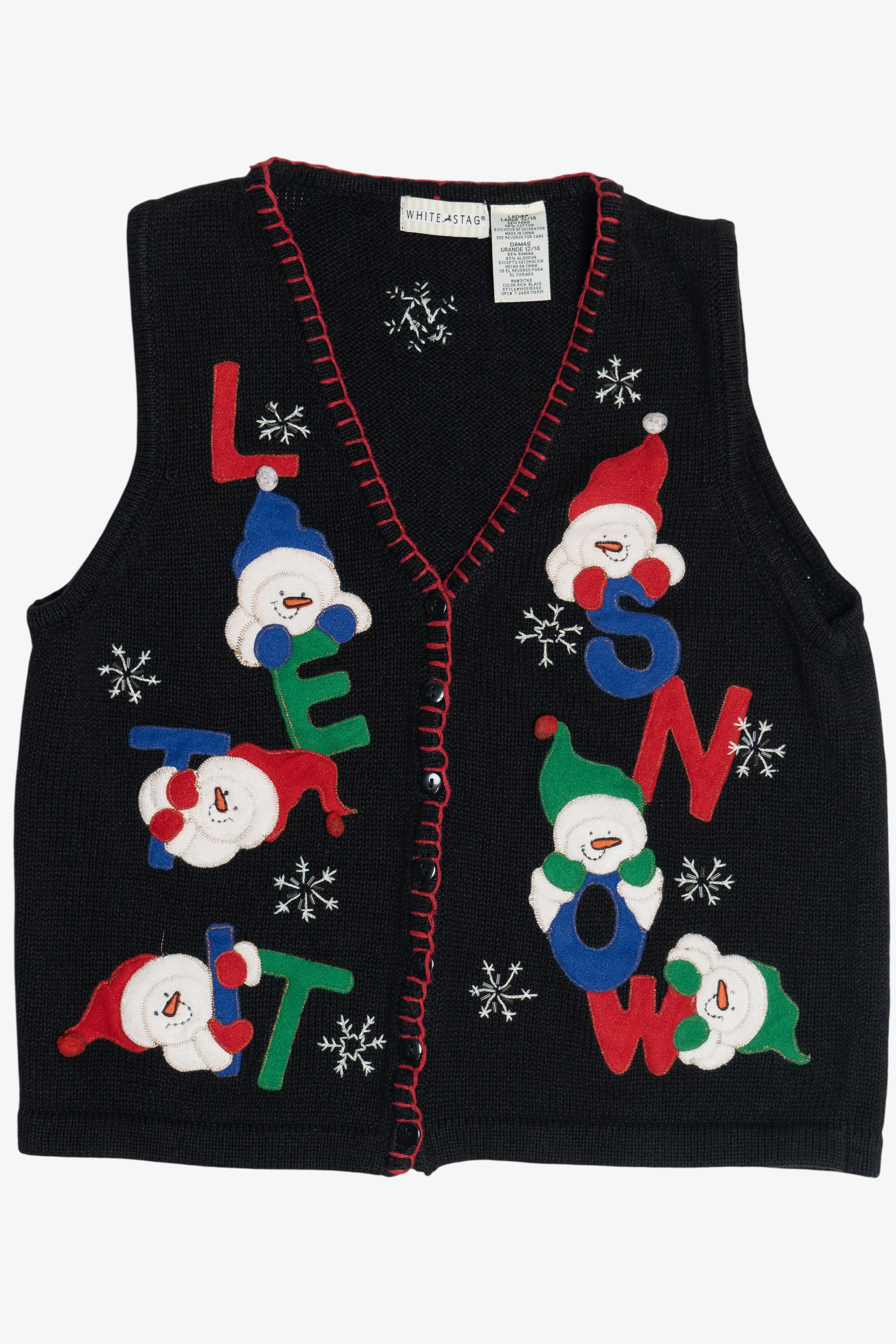Vintage "Let It Snow" Snowmen Ugly Christmas Vest (1990s)