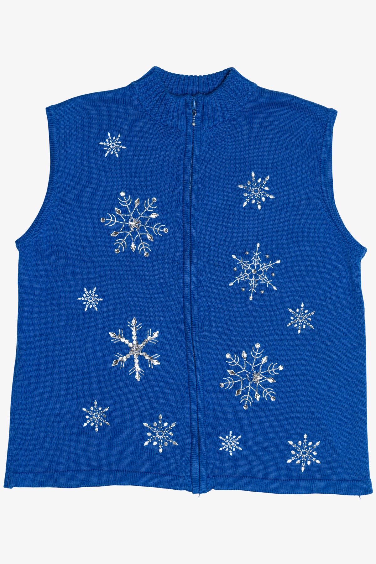 Vintage Sequin Embroidered Snowflakes Ugly Christmas Vest (1990s)